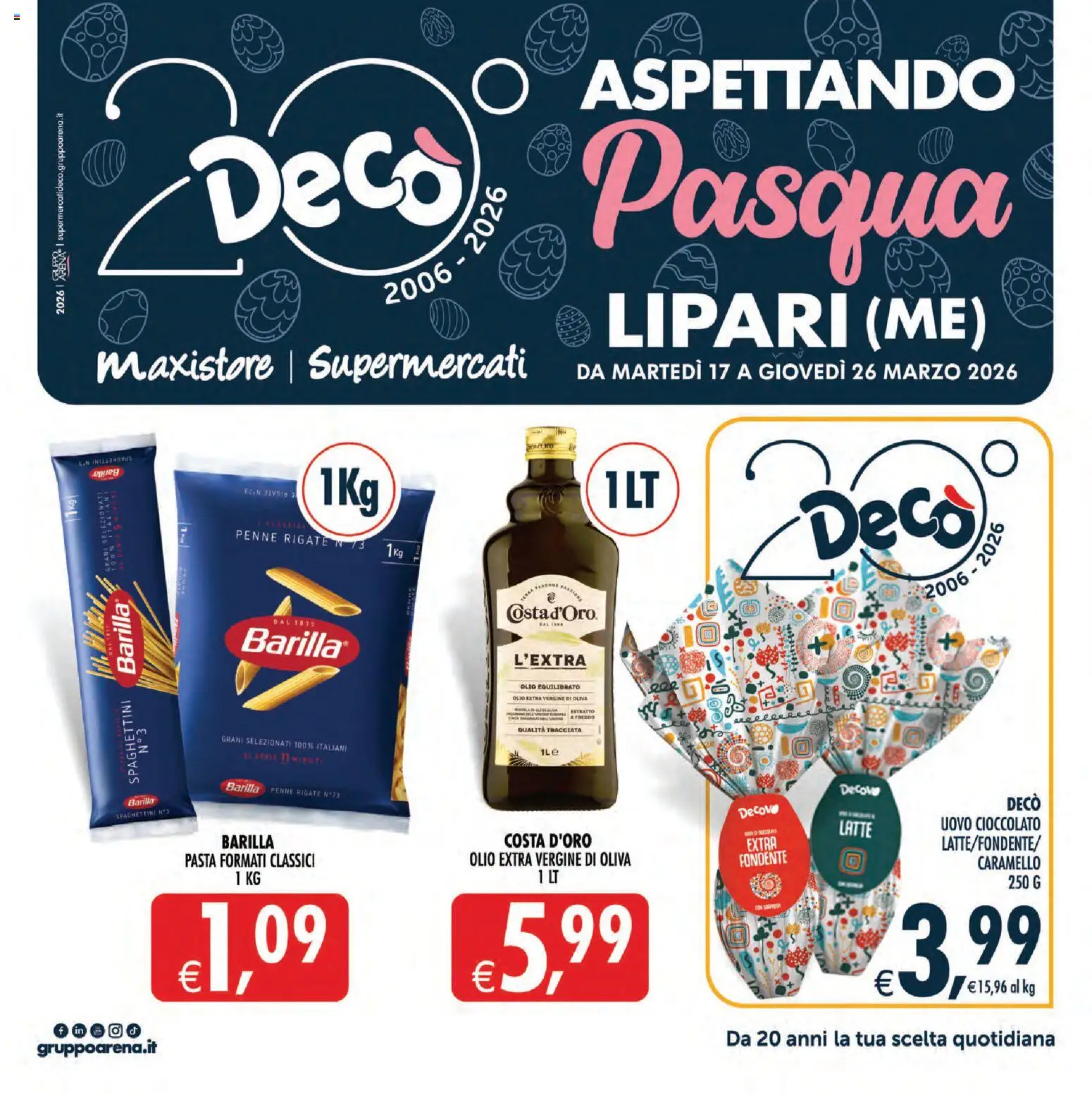 Volantino Decò del 17.03.2026 | Pagina: 1 | Prodotti: Cioccolato, Latte, Pasta, Penne