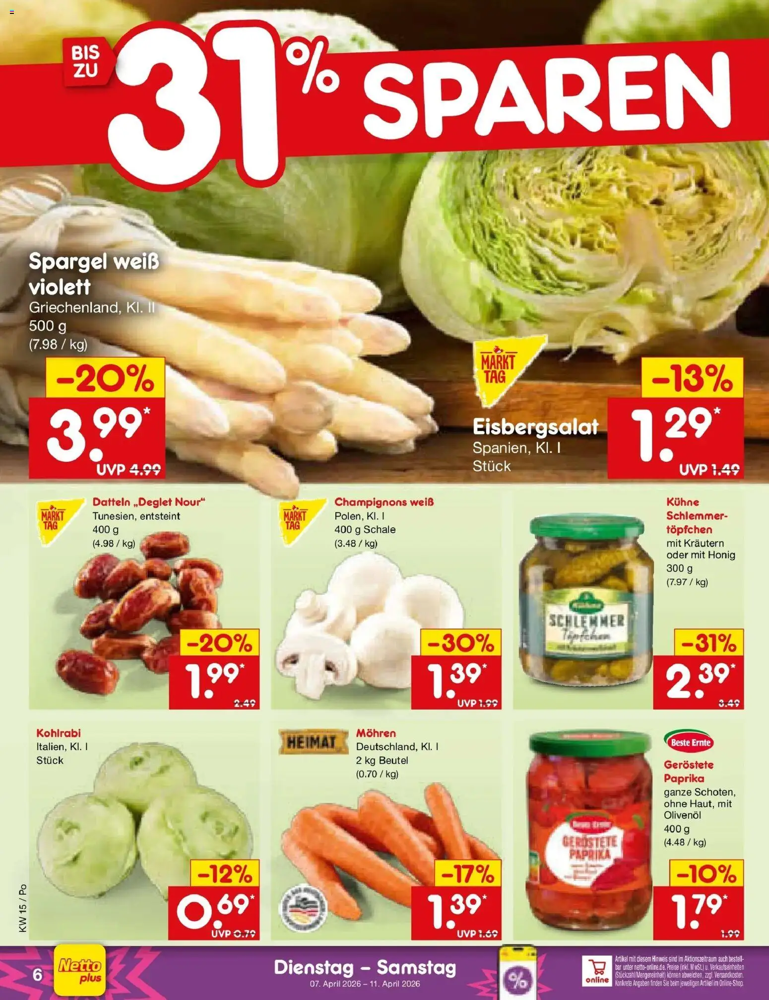 Netto Marken-Discount Prospekt Selb	 – gültig ab 05.04.2026 | Seite: 8 | Produkte: Spargel, Mohren, Champignons, Paprika