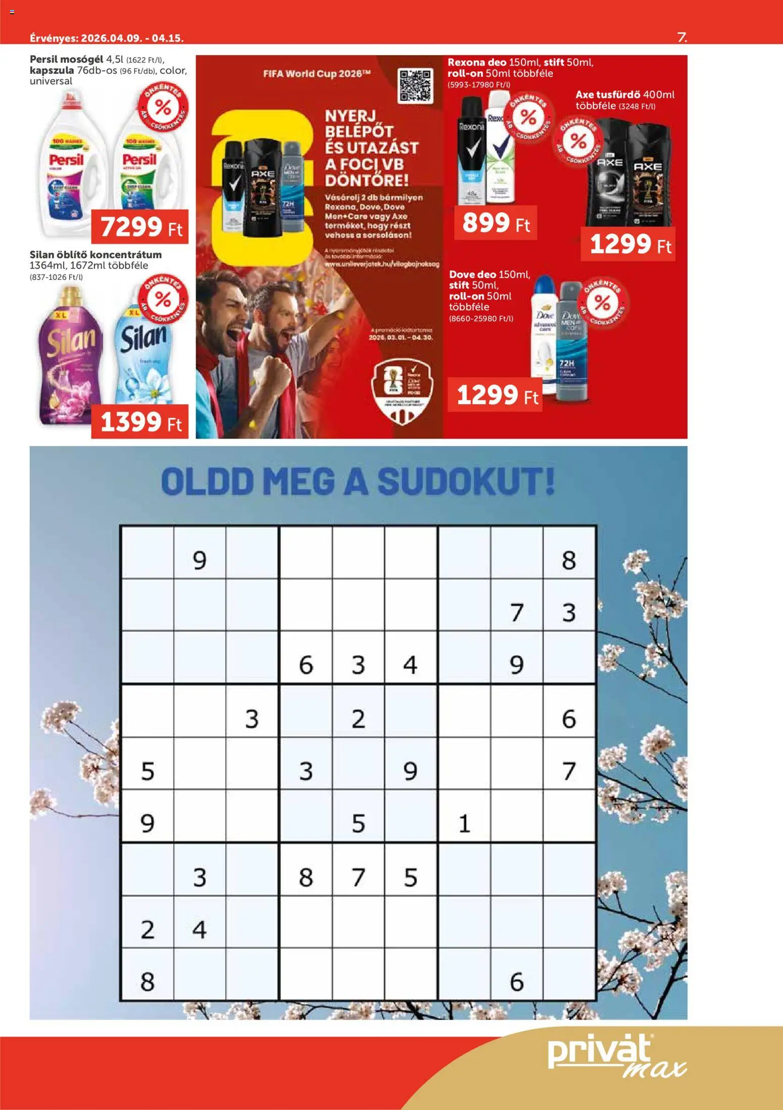 PRIVÁT akciós ujság - amely érvényes a következő dátumtól: 09.04.2026 | Oldal: 7 | Termékek: Persil, Mosógél, Stift, Tusfürdő