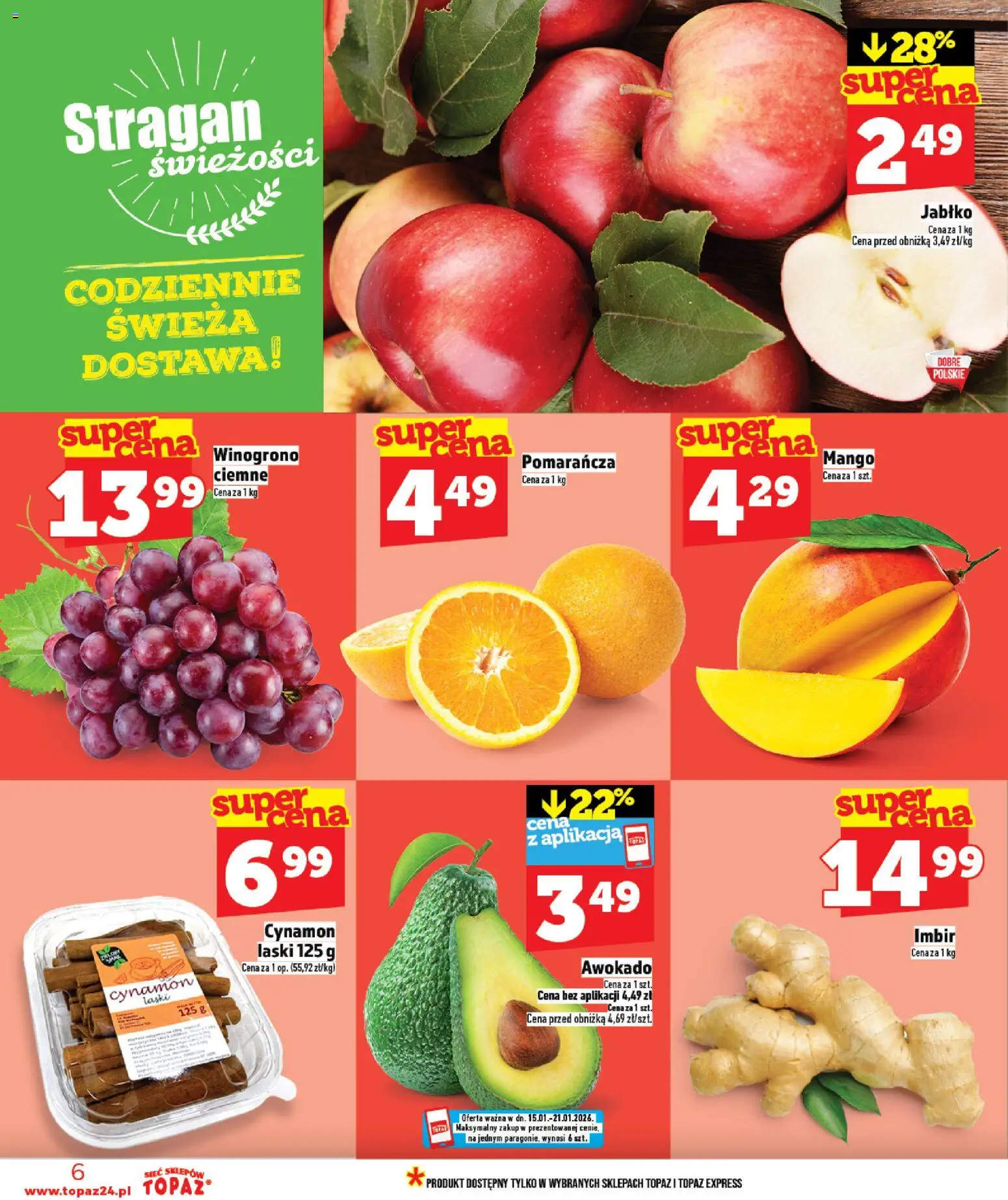 Topaz Gazetka od 15.01.2026 | Strona: 6 | Produkty: Mango, Cynamon, Imbir, Awokado