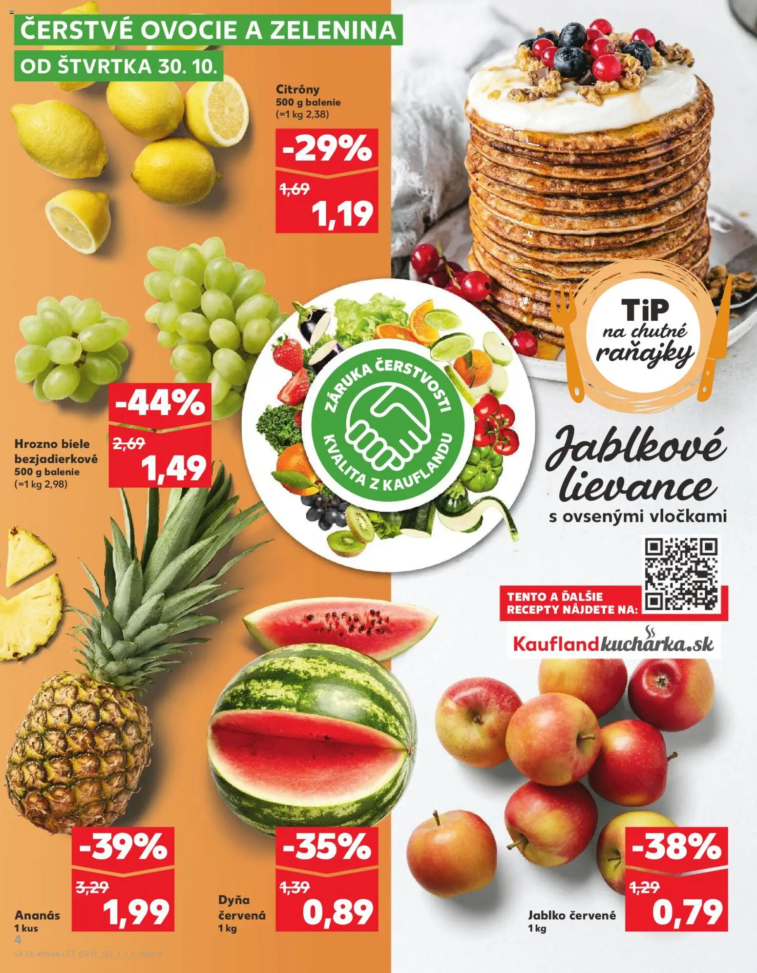Nové Kaufland akcie – leták je platný od 30.10.2025 | Strana: 4 | Produkty: Citróny, Ananás, Hrozno, Ovocie