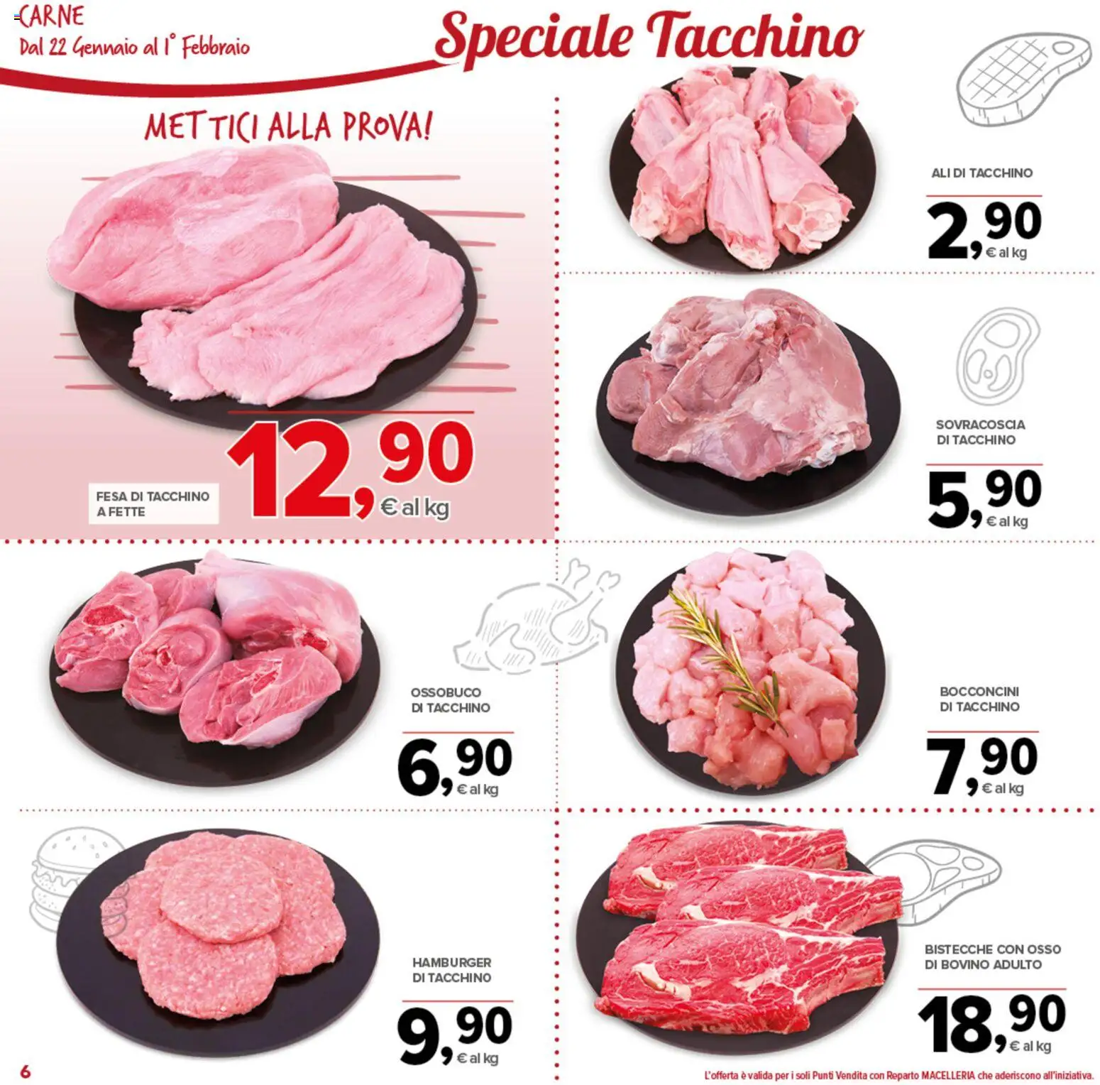 Volantino Todis del 22.01.2026 | Pagina: 6 | Prodotti: Bovino, Tacchino, Hamburger, Ossobuco