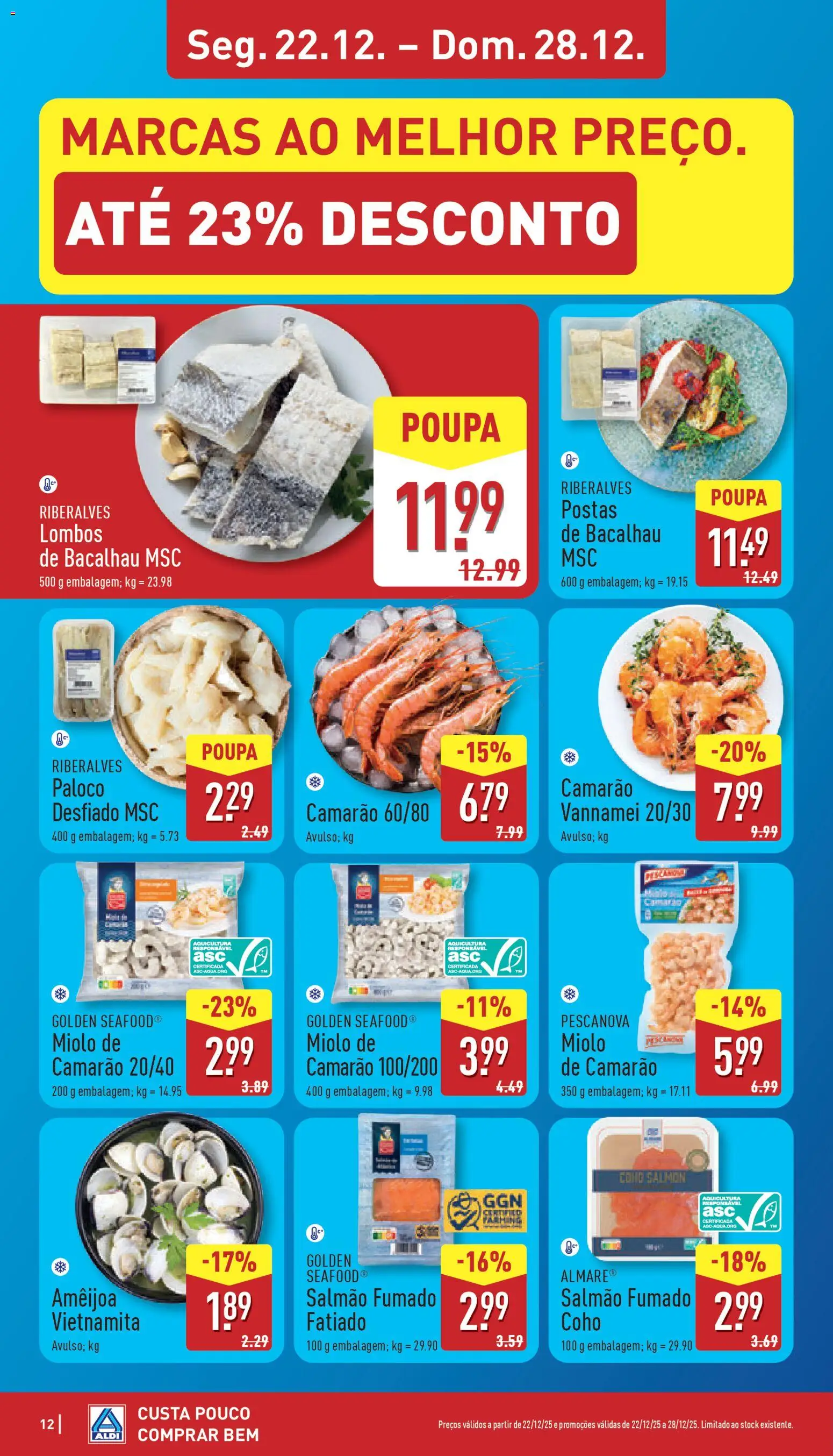 Aldi folheto │ válido de 22.12.2025 | Página: 12 | Produtos: Bacalhau, Camarão, Salmão
