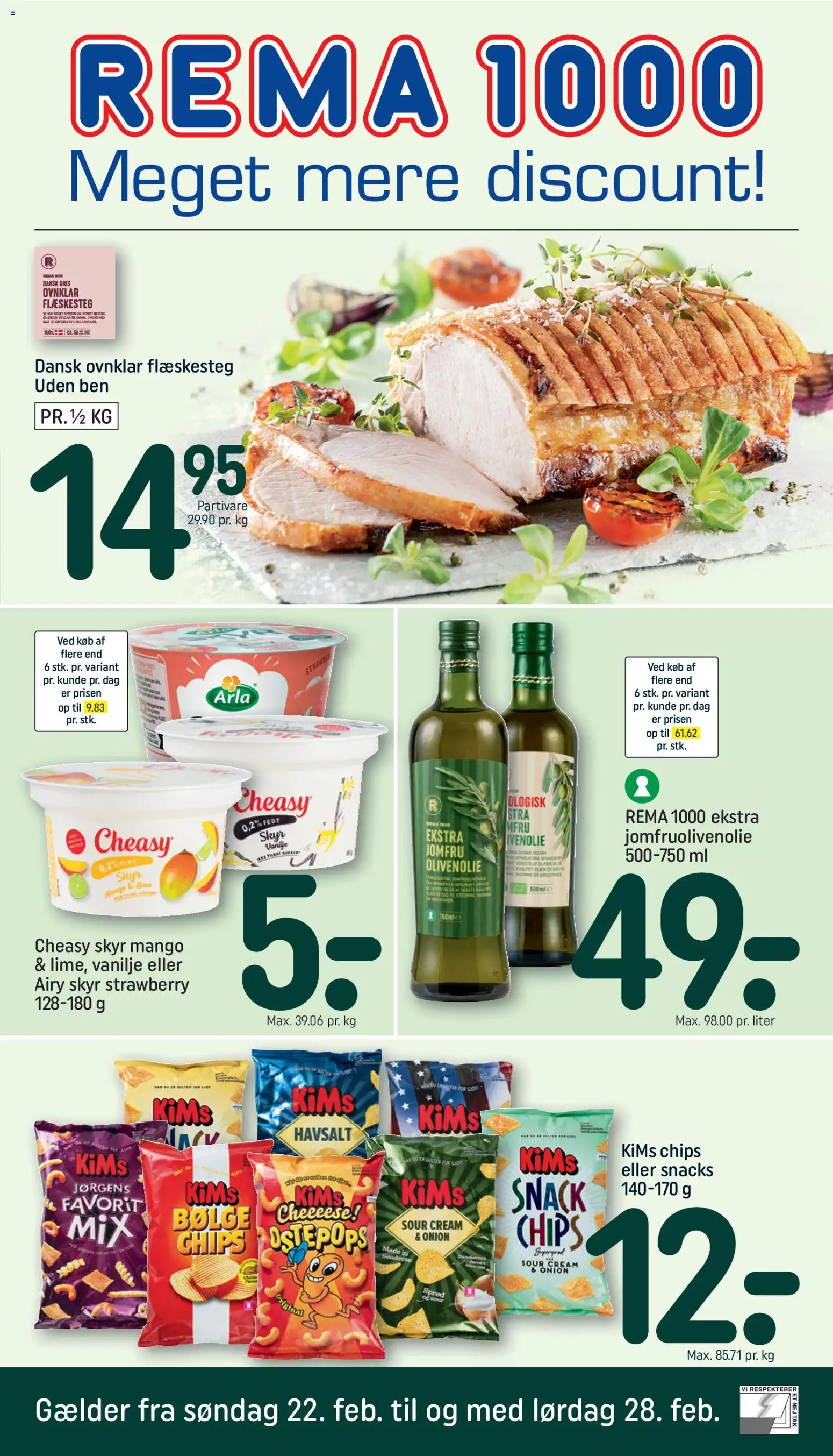 Rema 1000 tilbudsavis – gyldig fra 22.02.2026 | Side: 1 | Produkter: Mango, Skyr, Lime, Flæskesteg