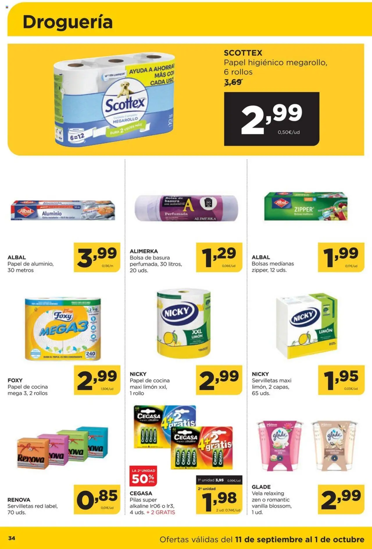 Alimerka folleto Castilla y León │ válido desde el 11.09.2025 | Página: 34 | Productos: Papel higienico, Vela, Bolsa, Cocina