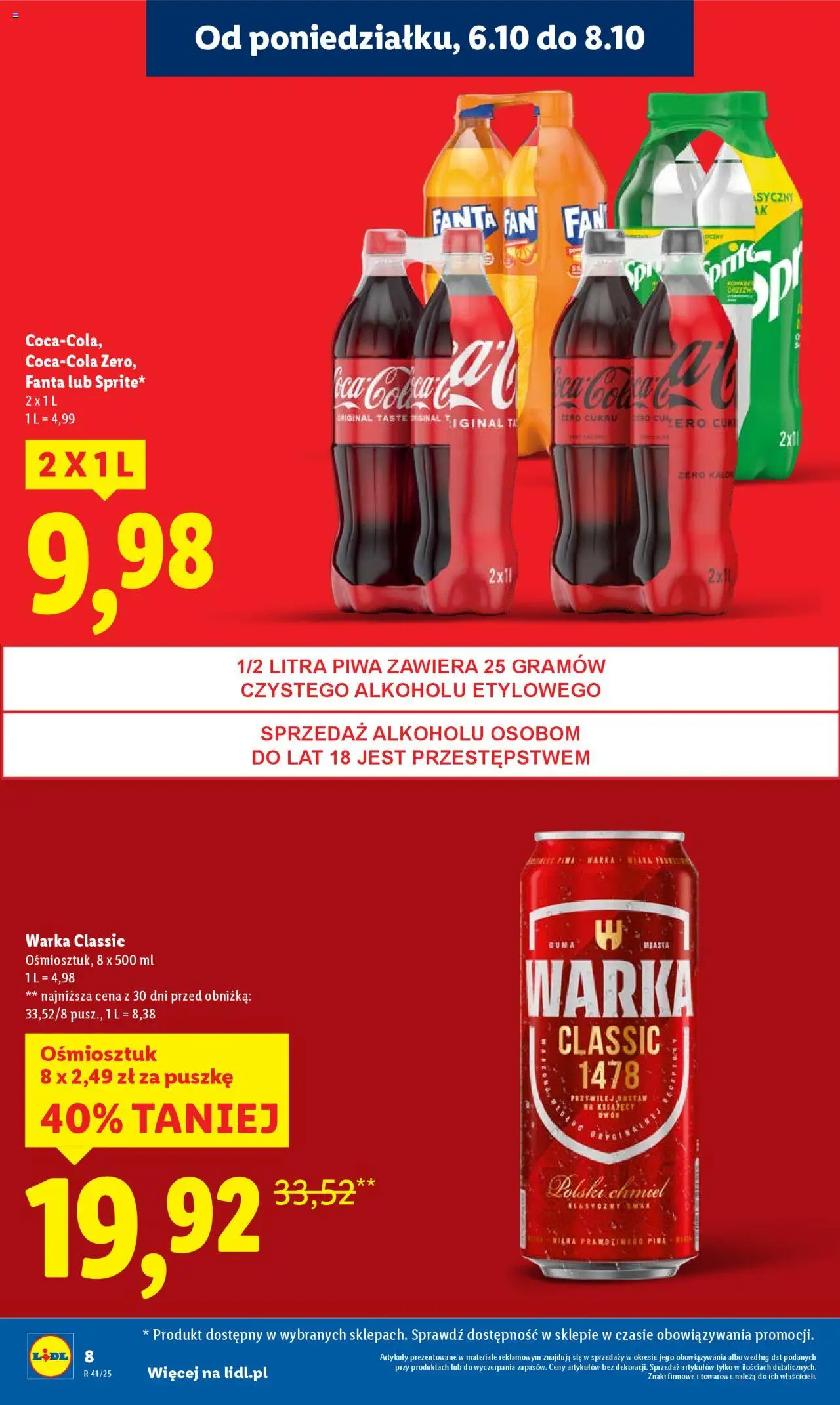 Lidl Gazetka od 06.10.2025 | Strona: 8 | Produkty: Sprite, Warka