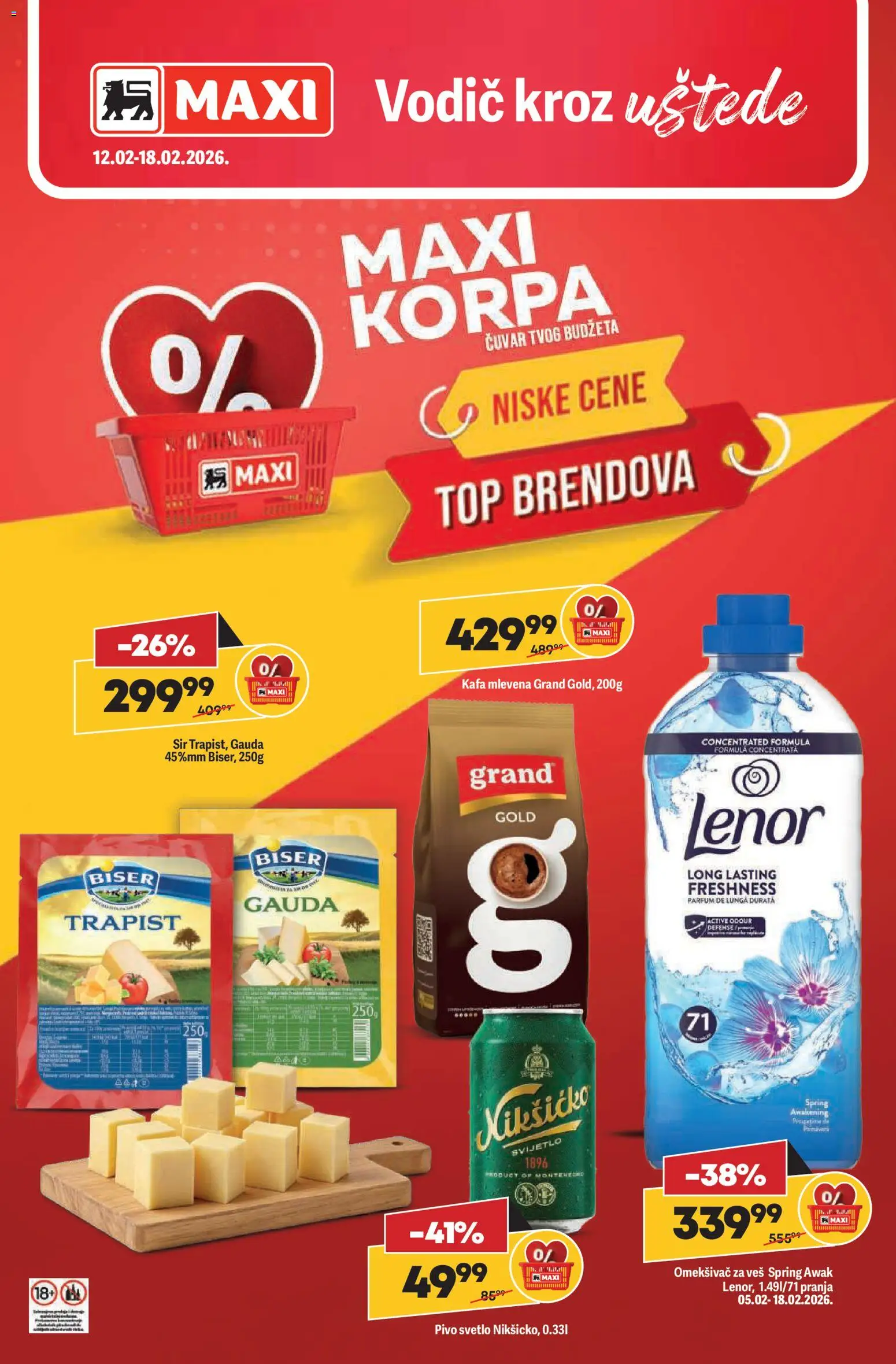 Maxi katalog - važi od 12.02.2026 | Strana: 1 | Proizvode: Korpa, Kafa, Pivo, Omekšivač za veš