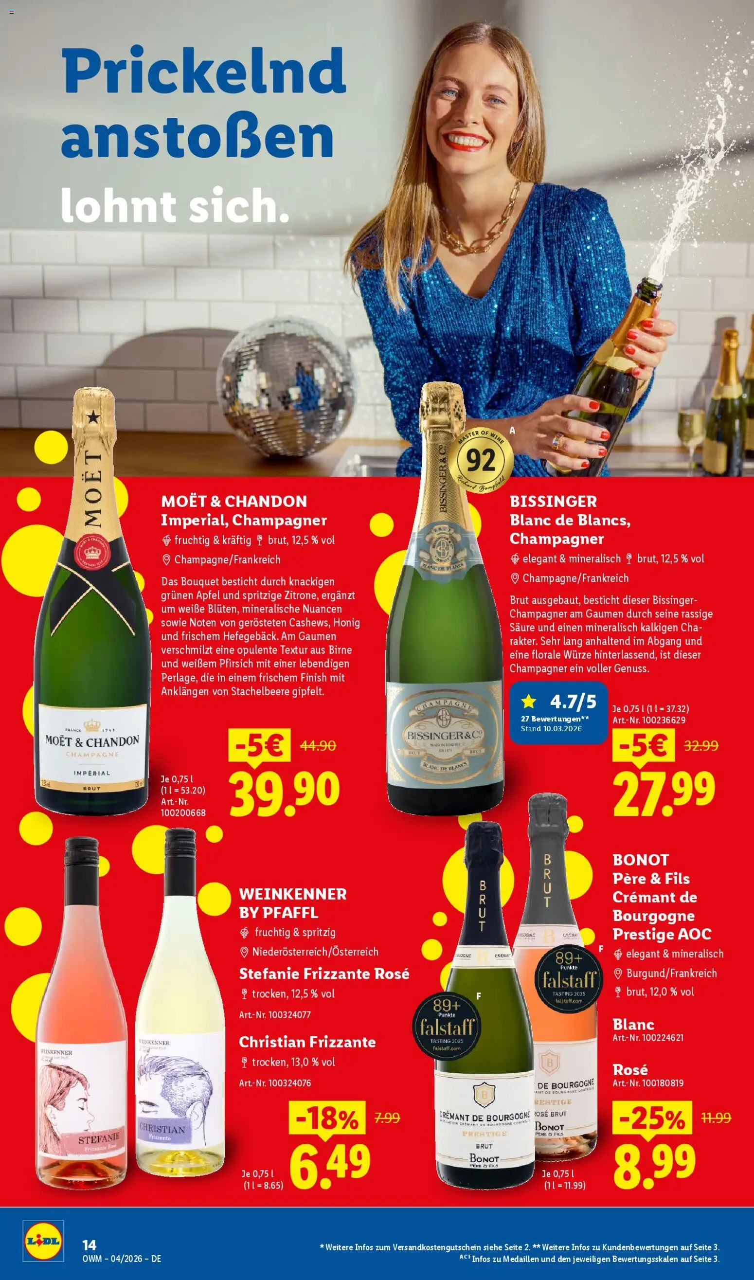 Lidl Německo leták - Wein & Spirituosen od 01.04.2026 | Strana: 14 | Produkty: Frizzante, Moët, Champagne, Moët & Chandon