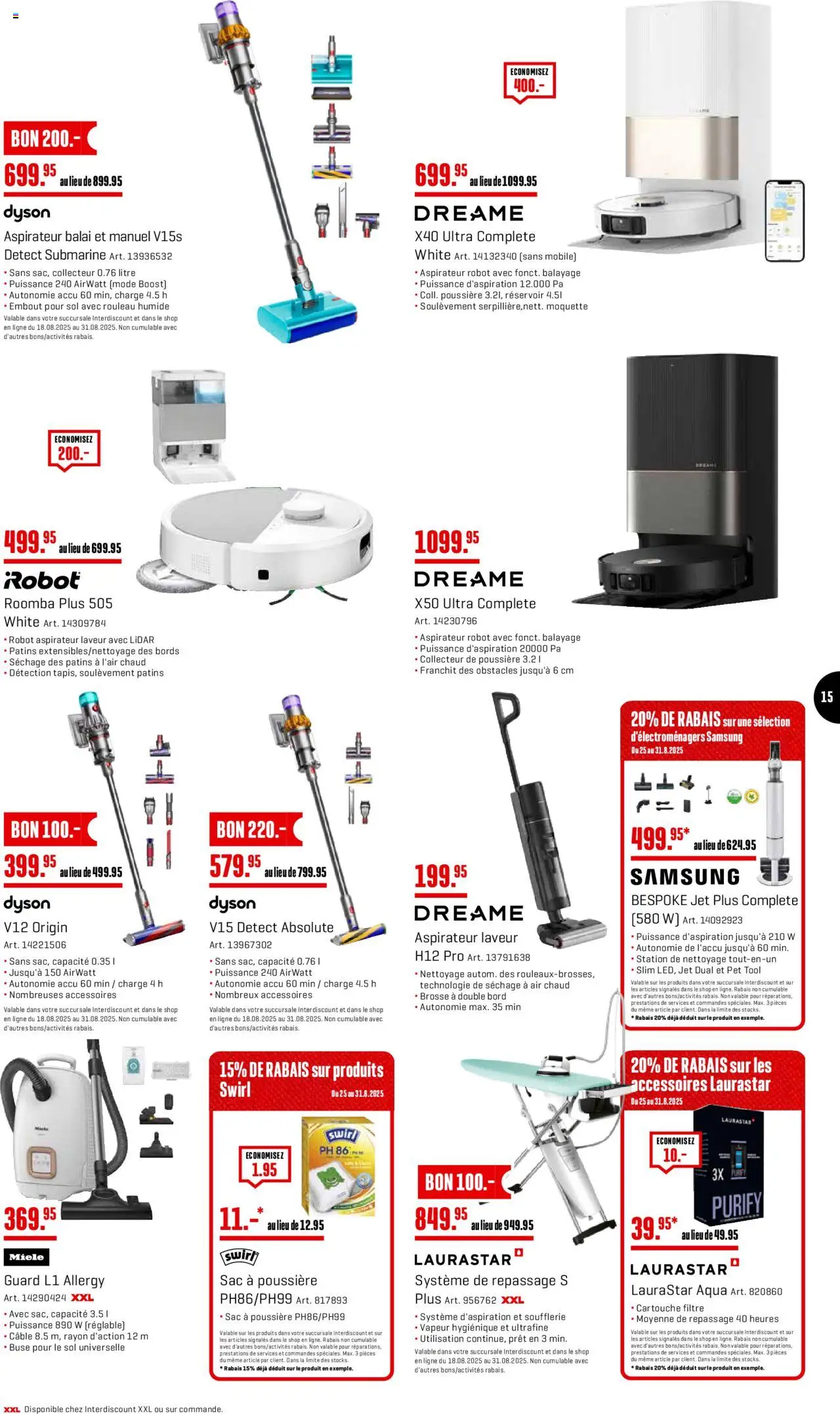 Interdiscount Aktionen FR ab 25.08.2025 | Seite: 15 | Produkte: Samsung, Miele, Dyson