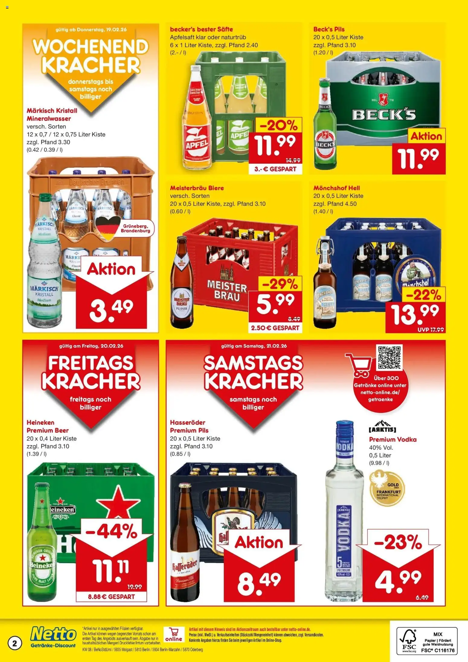 Netto Marken-Discount prospekt Wolgast	 – gültig ab 16.02.2026 | Seite: 2 | Produkte: Monchshof, Pils, Äpfel, Vodka