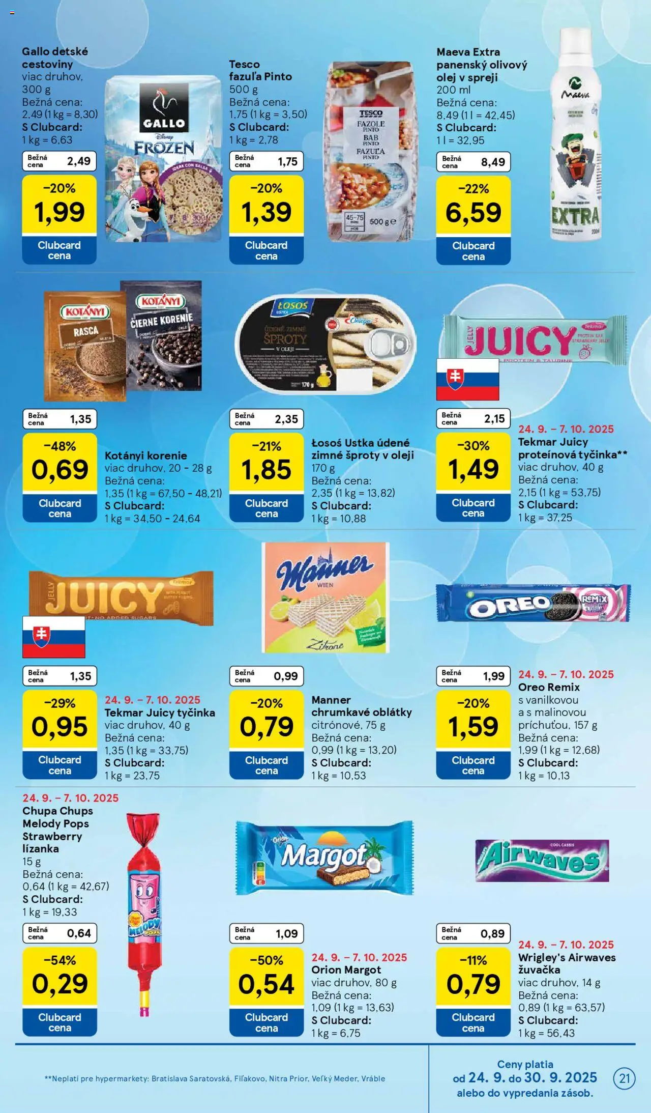 Nové Tesco akcie – leták je platný od 24.09.2025 | Strana: 21 | Produkty: Protein, Olivový olej, Fazuľa, Losos