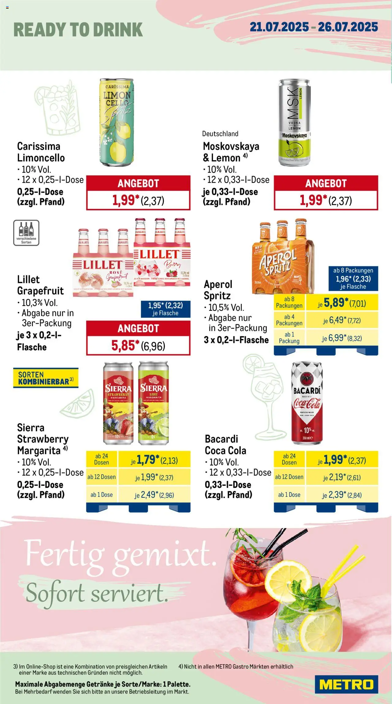 Metro Wochen-Angebote Gastro - gültig ab dem 21.07.2025 | Seite: 16 | Produkte: Coca cola, Lillet, Aperol, Vodka