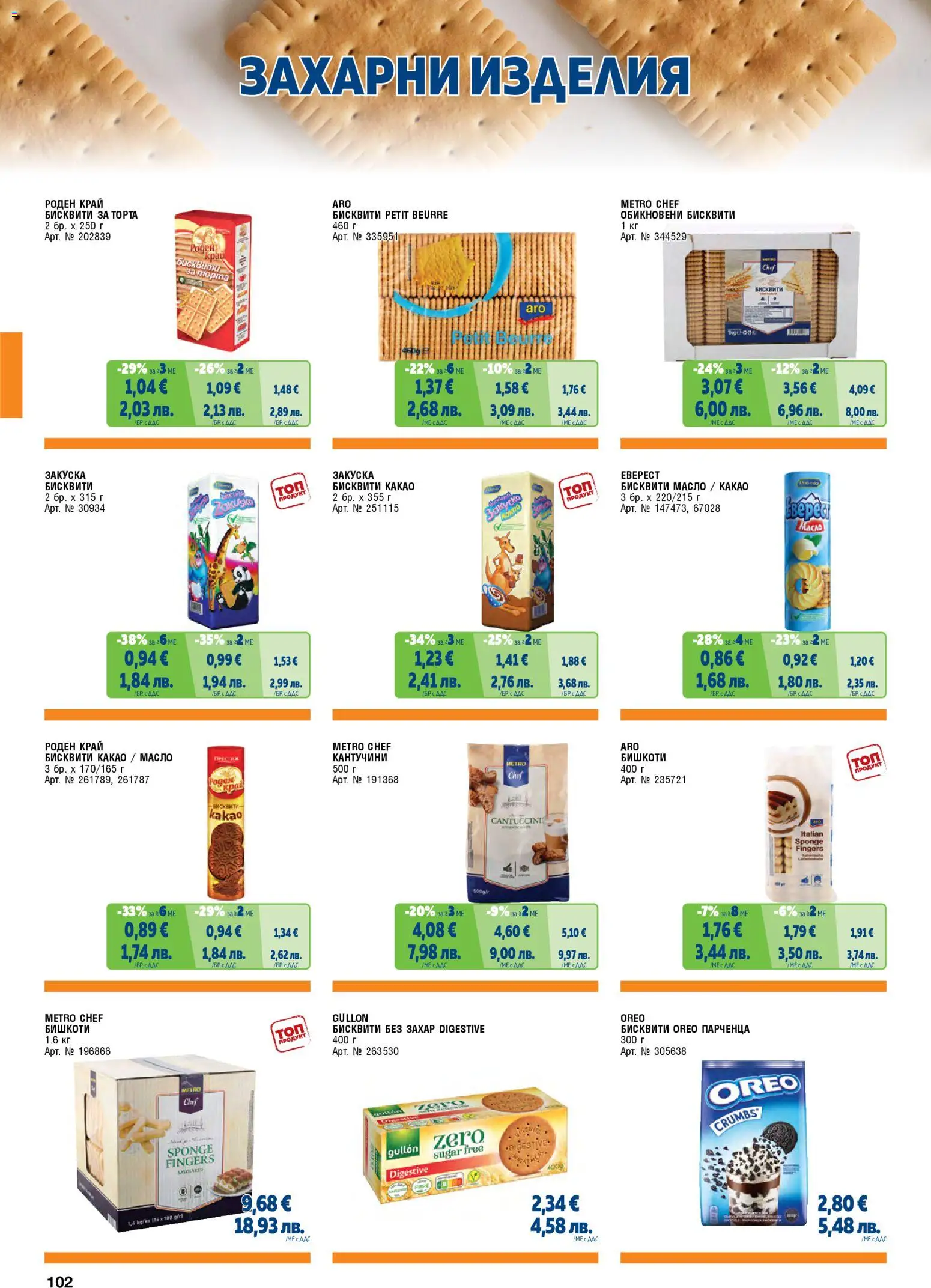 {H1} | Страница: 102 | Продукти: Масло, Захар, Бисквити, Бишкоти