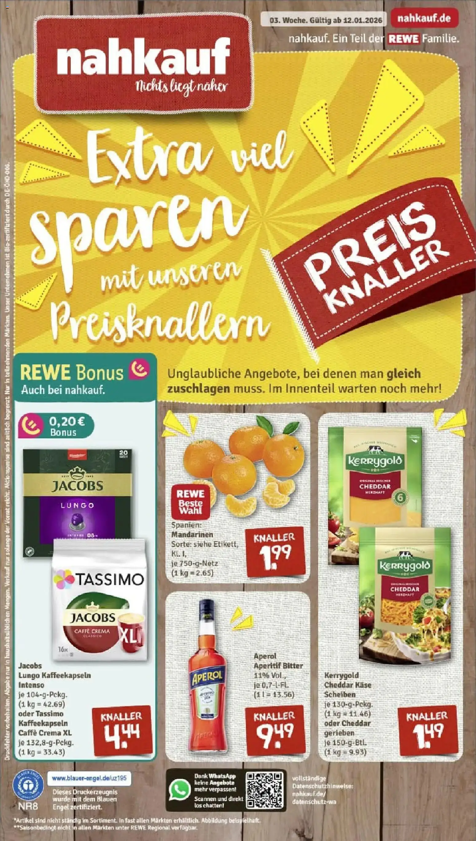 Rewe prospekt Bamberg	 – gültig ab 11.01.2026 | Seite: 1 | Produkte: Käse, Mandarinen, Aperol, Tassimo
