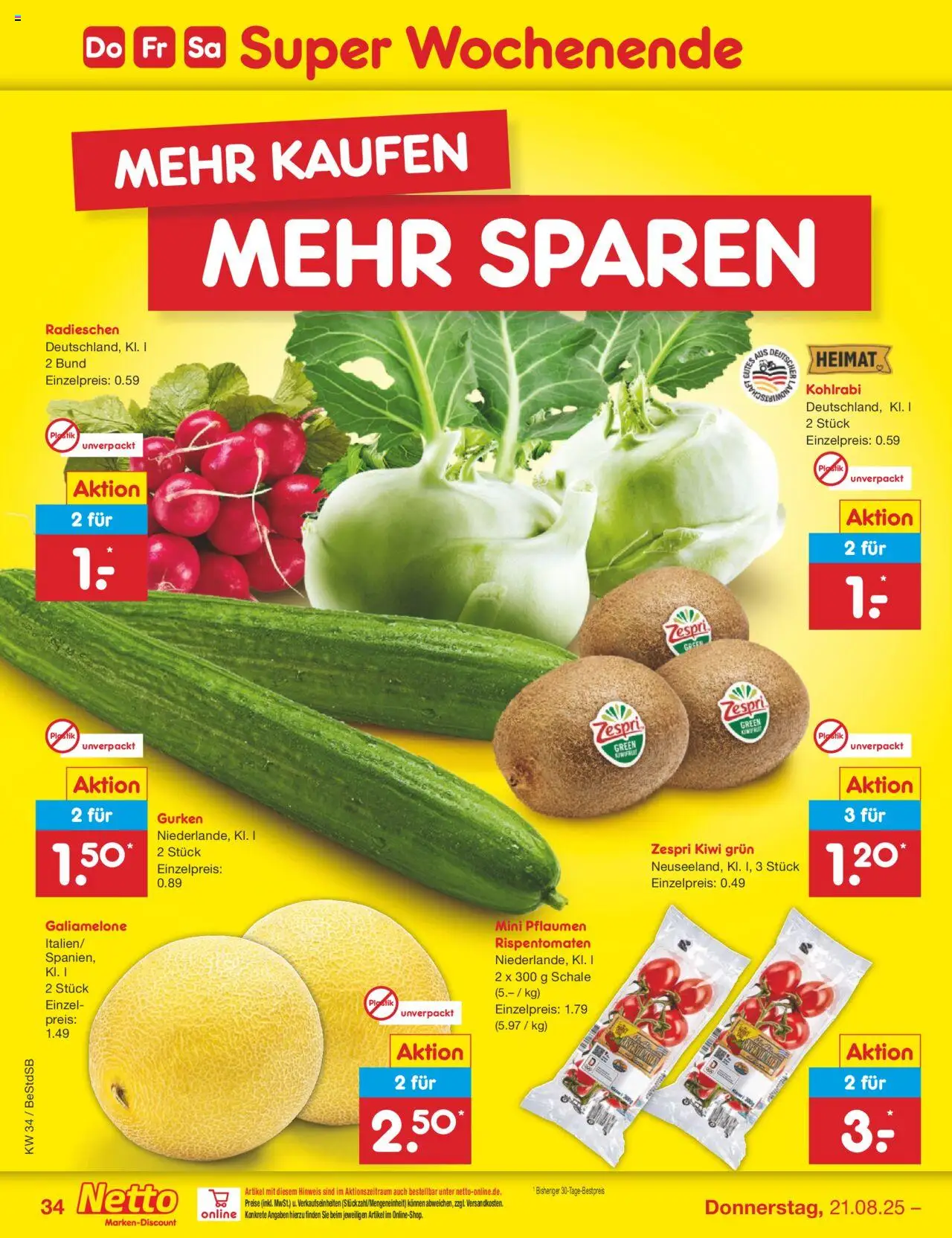 Netto Marken-Discount Prospekt 	 - gültig ab dem 18.08.2025 | Seite: 60 | Produkte: Pflaumen, Kohlrabi, Kiwi, Gurken