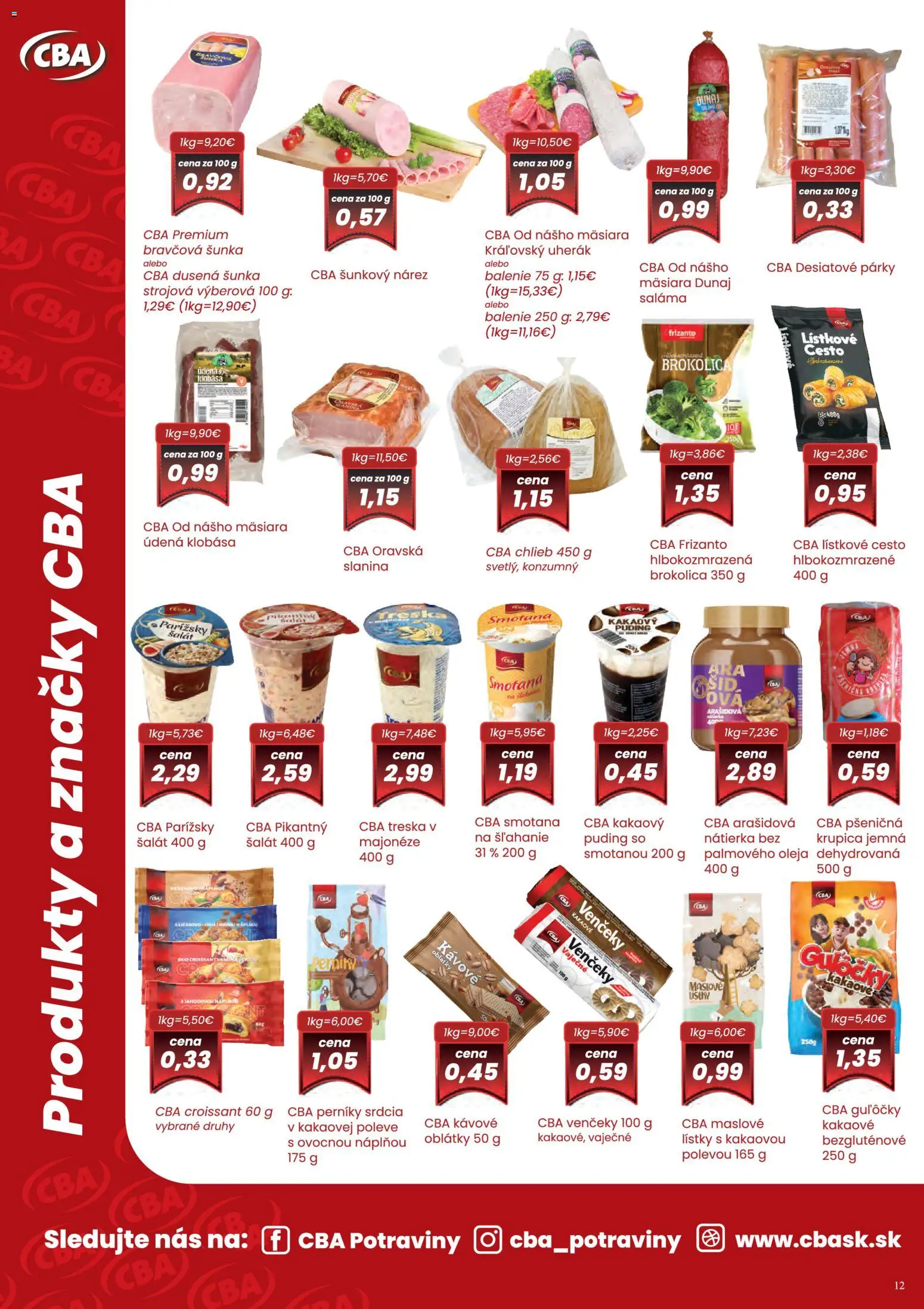 Nové CBA Komfos akcie – leták je platný od 06.11.2025 | Strana: 12 | Produkty: Chlieb, Croissant, Klobása, Treska