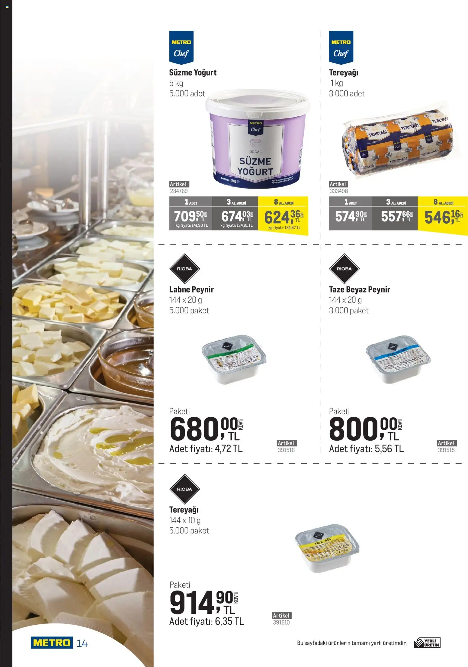 Metro - Şehir Otelleri - 08.04.2026 tarihinden itibaren geçerlidir | Sayfa: 14 | Ürünler: Tereyağı, Peynir, Yoğurt