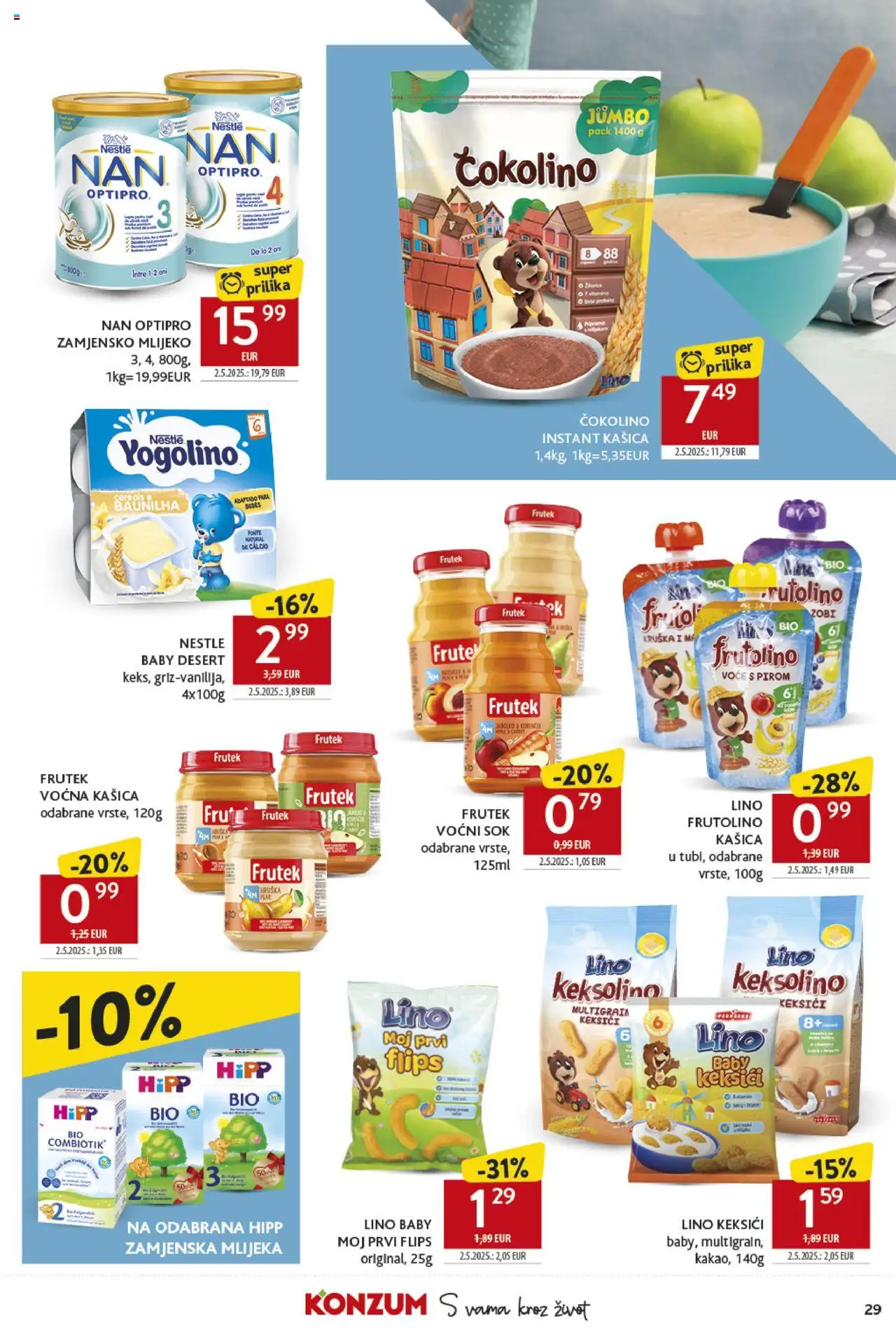 Konzum katalog | vrijedi od 28.05.2025 | Stranica: 29 | Proizvodi: Flips, Mlijeko, Kruška, Čokolino