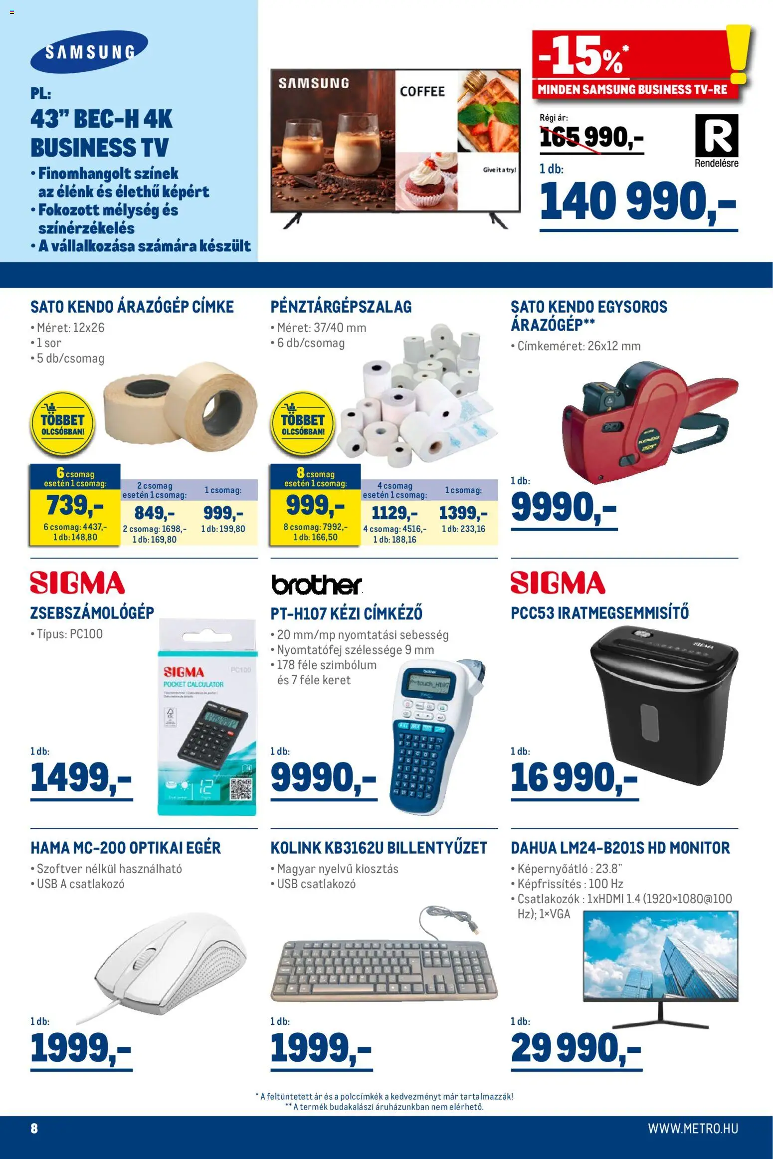 Metro akciós ujság - amely érvényes a következő dátumtól: 02.11.2025 | Oldal: 8 | Termékek: Iratmegsemmisítő, Monitor, Egér, Sör