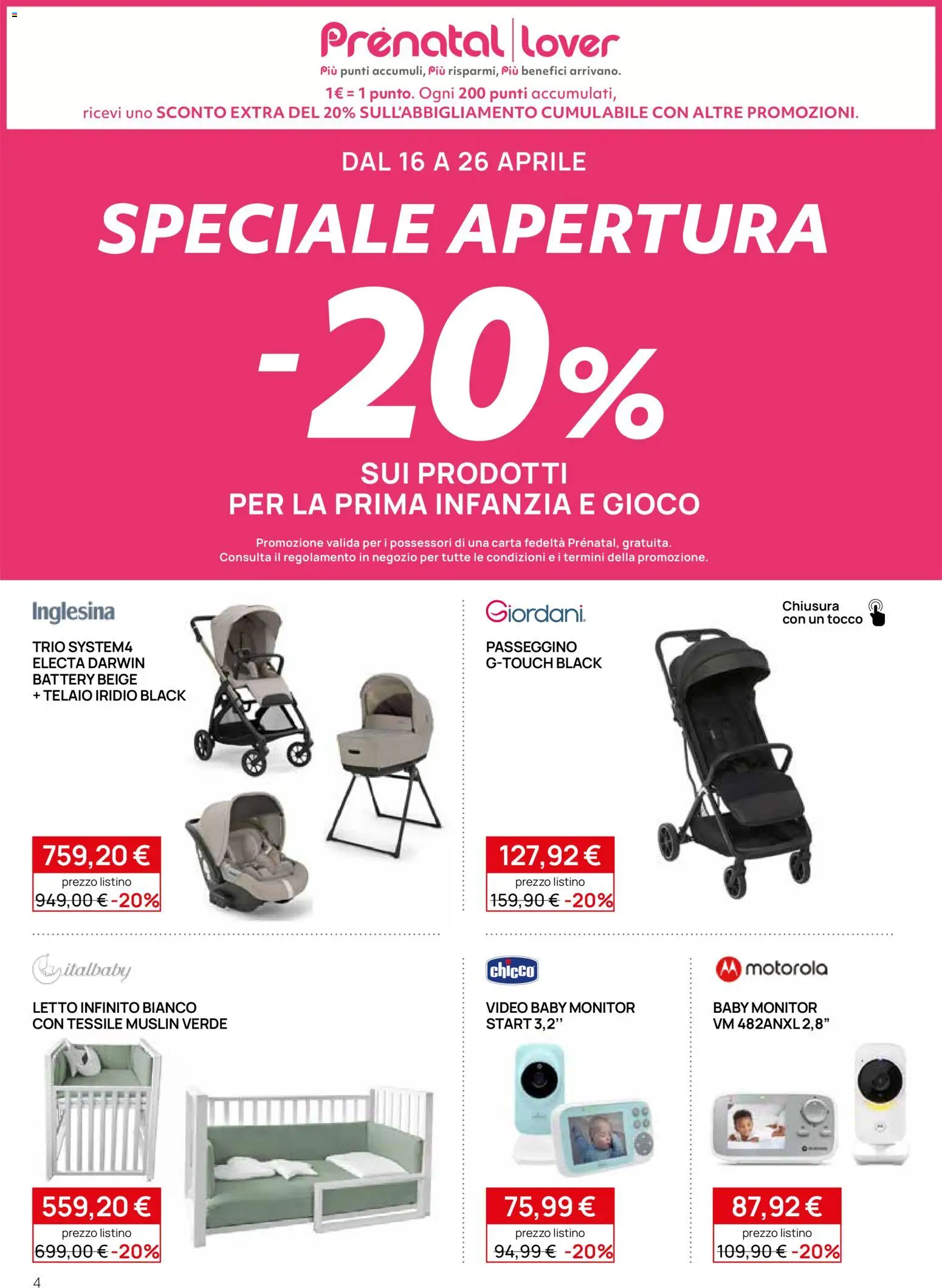 Volantino Prenatal del 16.04.2026 | Pagina: 4 | Prodotti: Monitor, Video, Gioco, Letto