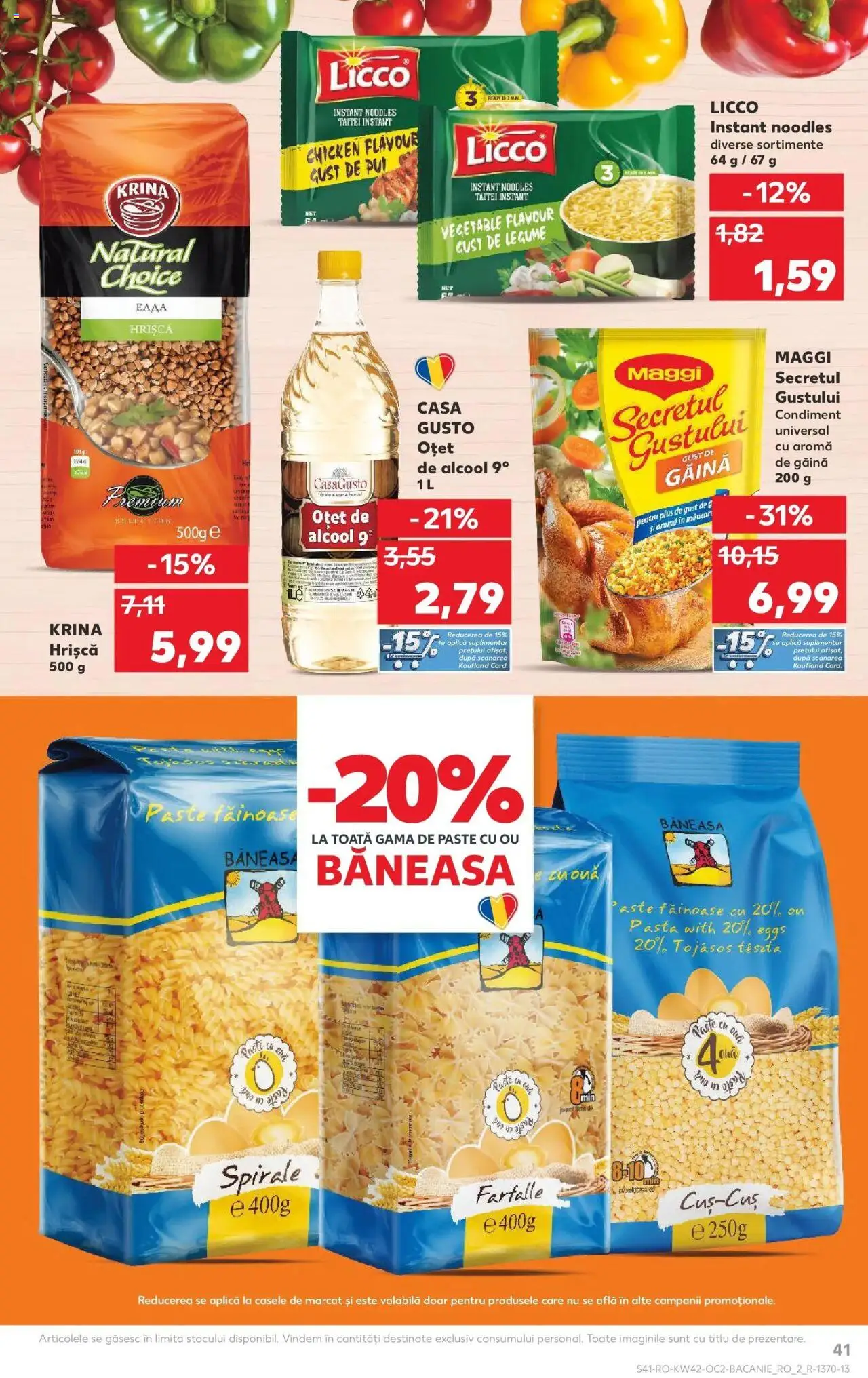 Noul catalog Kaufland – valabil de la 15.10.2025 | Pagină: 41 | Produse: Hacıyatmaz Kedi Oyuncağı, Oțet, Noodles, Paste