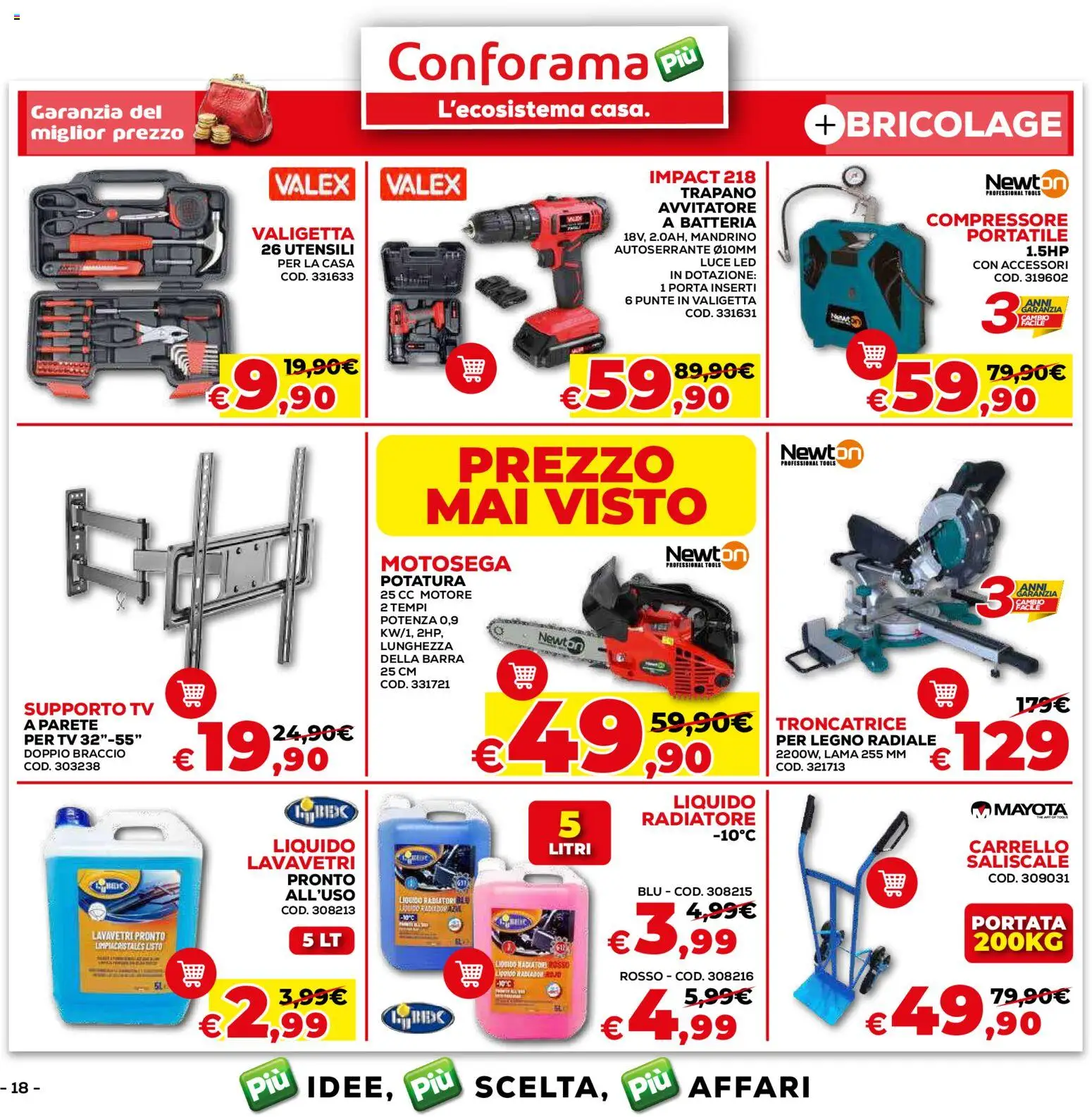 Volantino Conforama del 08.01.2026 | Pagina: 18 | Prodotti: Carrello, Motosega, Trapano, Valigetta