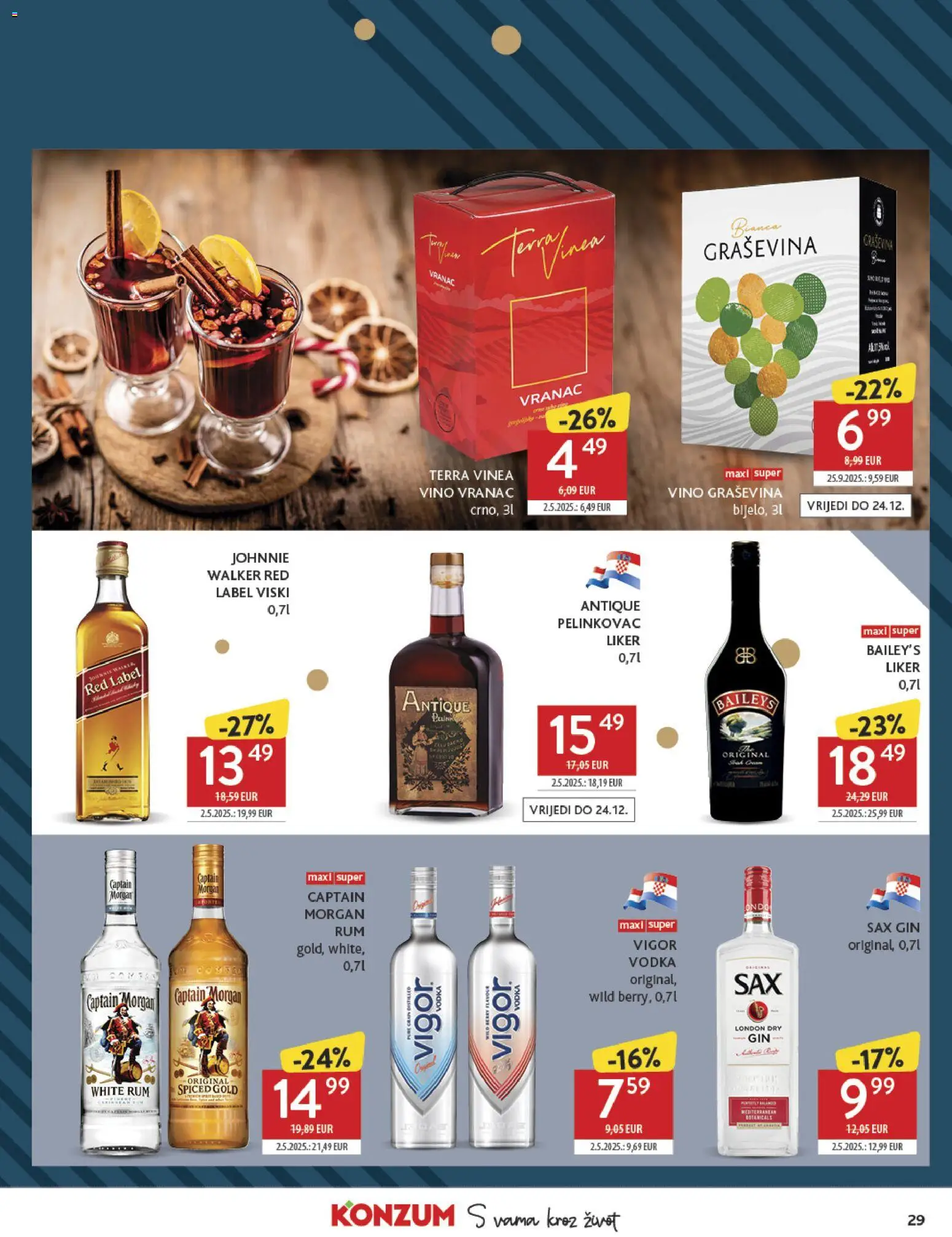 Konzum HR akciós ujság - amely érvényes a következő dátumtól: 10.12.2025 | Oldal: 29 | Termékek: Rum, Captain morgan, Gin, Vodka