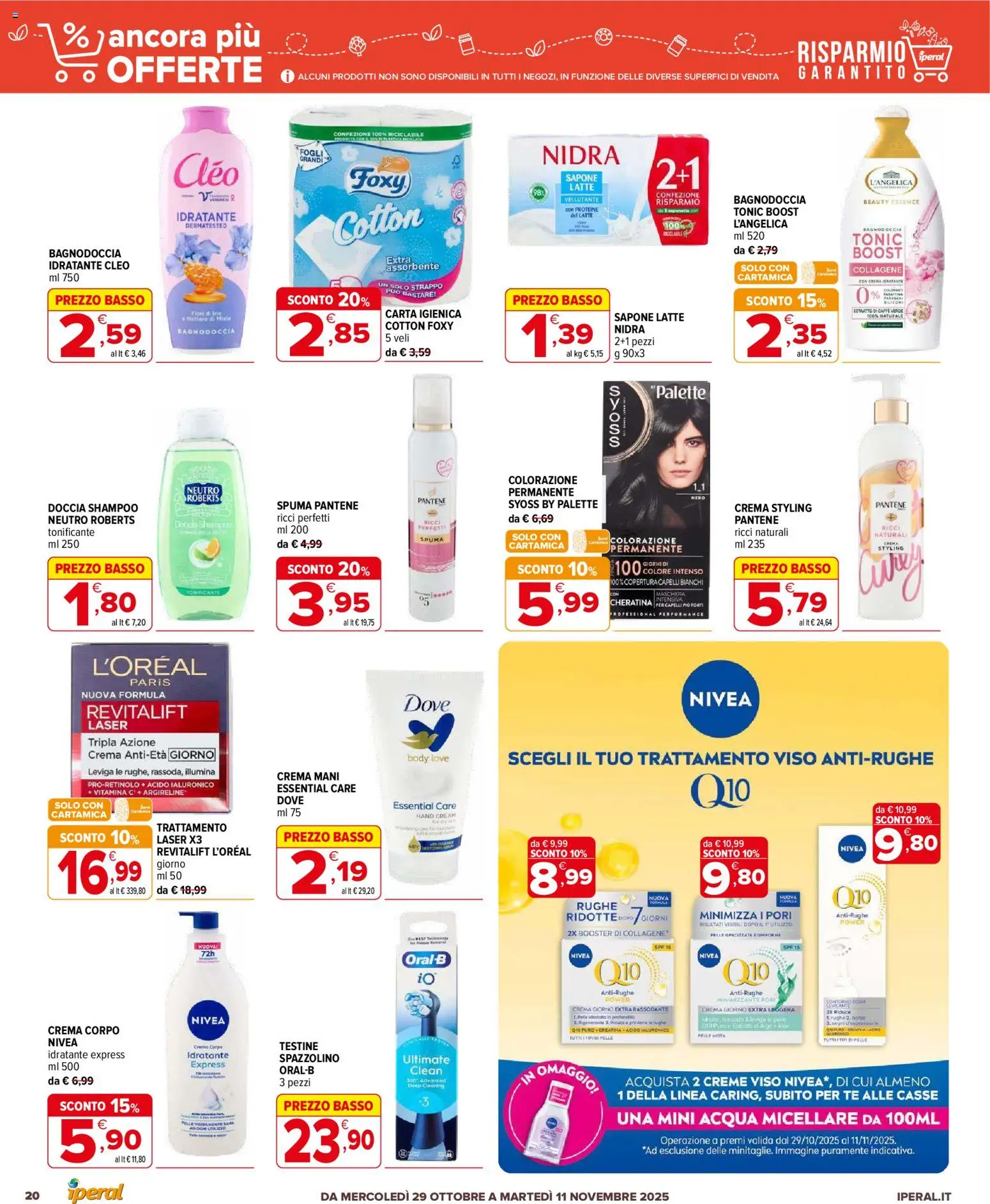 Volantino Iperal del 29.10.2025 | Pagina: 20 | Prodotti: Maschera, Acqua micellare, Tè, Doccia