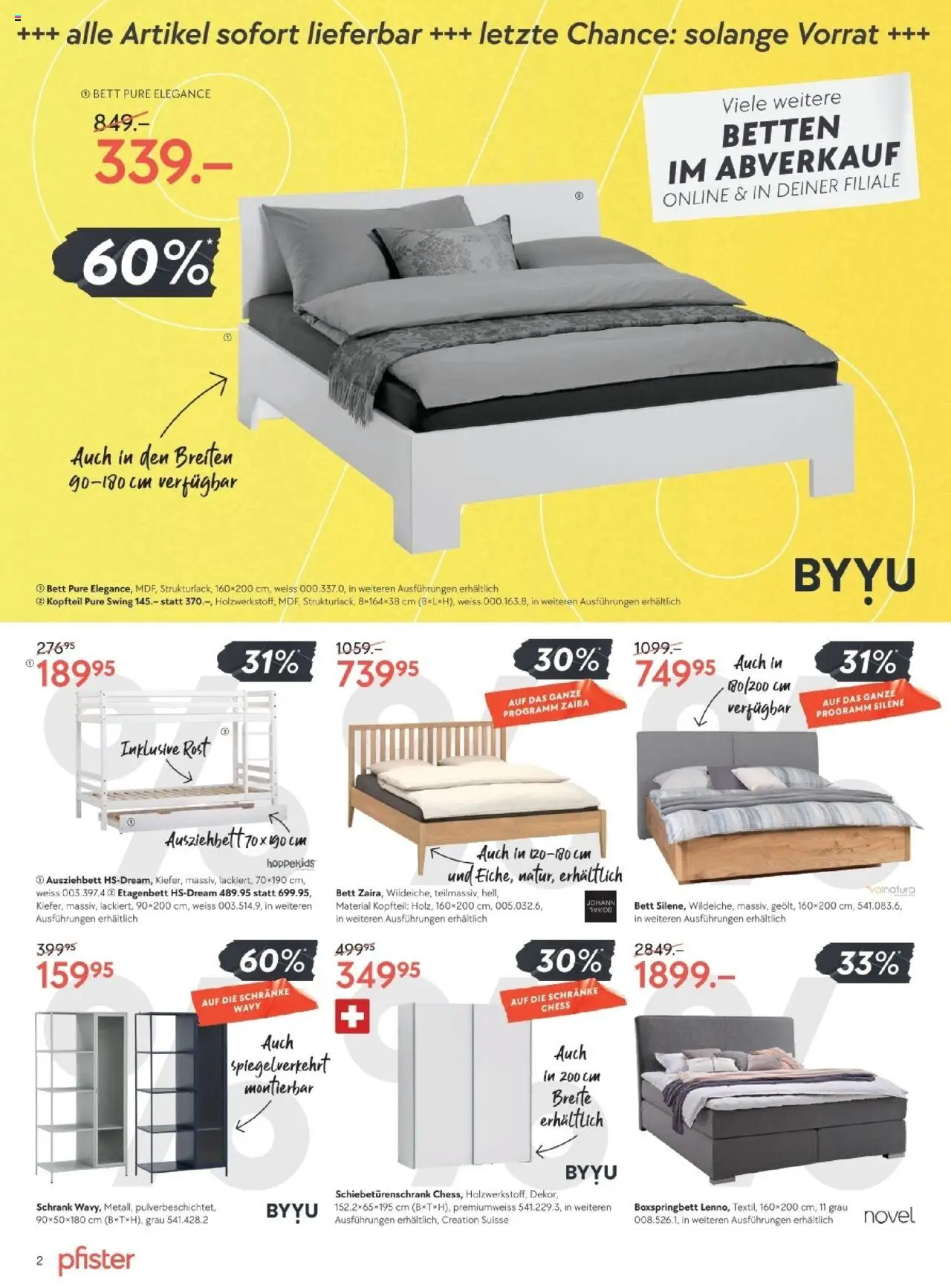 Pfister Aktionen ab 12.08.2025 | Seite: 2 | Produkte: Schrank, Bett, Boxspringbett