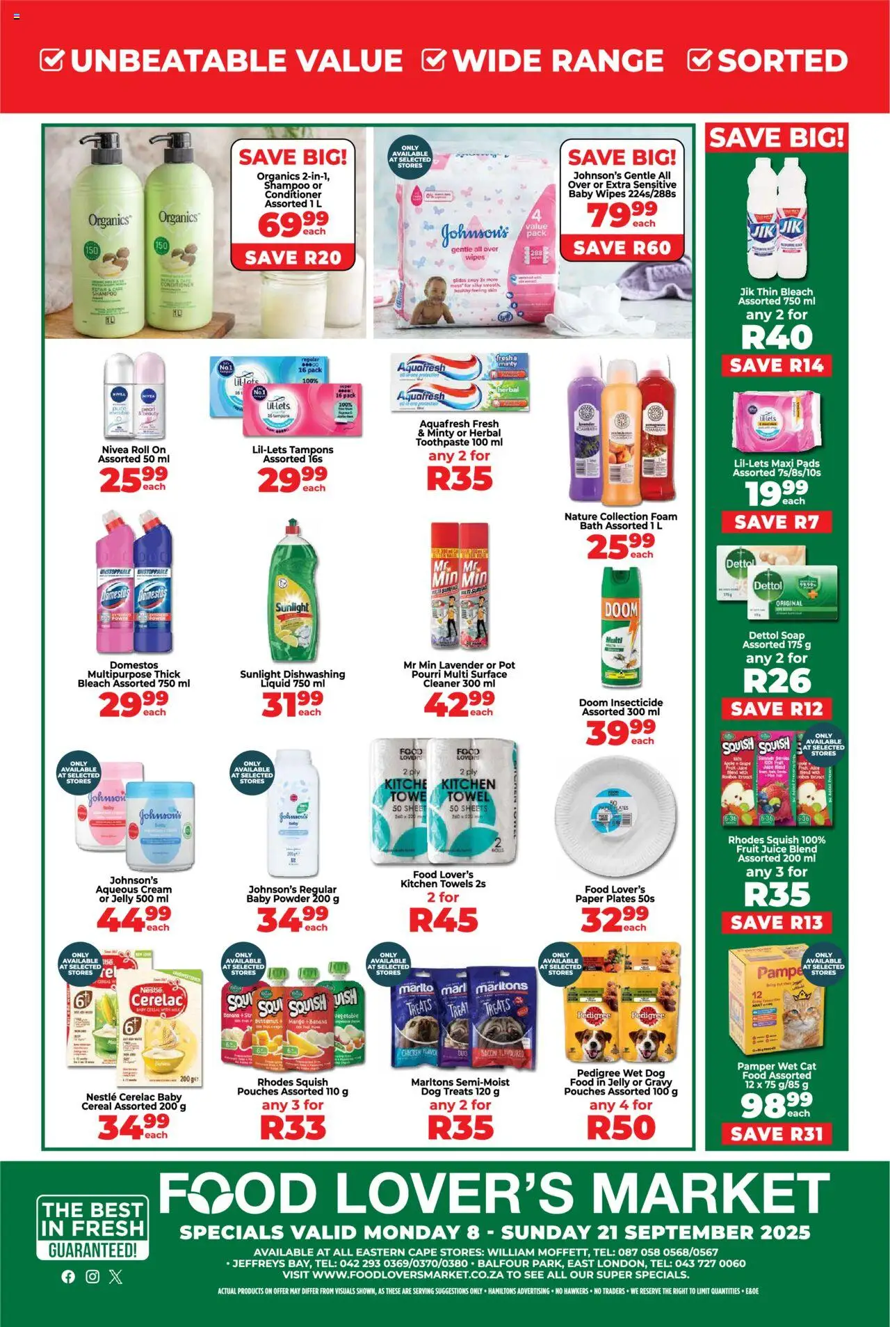 New Food Lover's Market catalogue – valid from 08.09.2025 | Page: 8 | Products: Pads, Powder, Conditioner, Paper plates