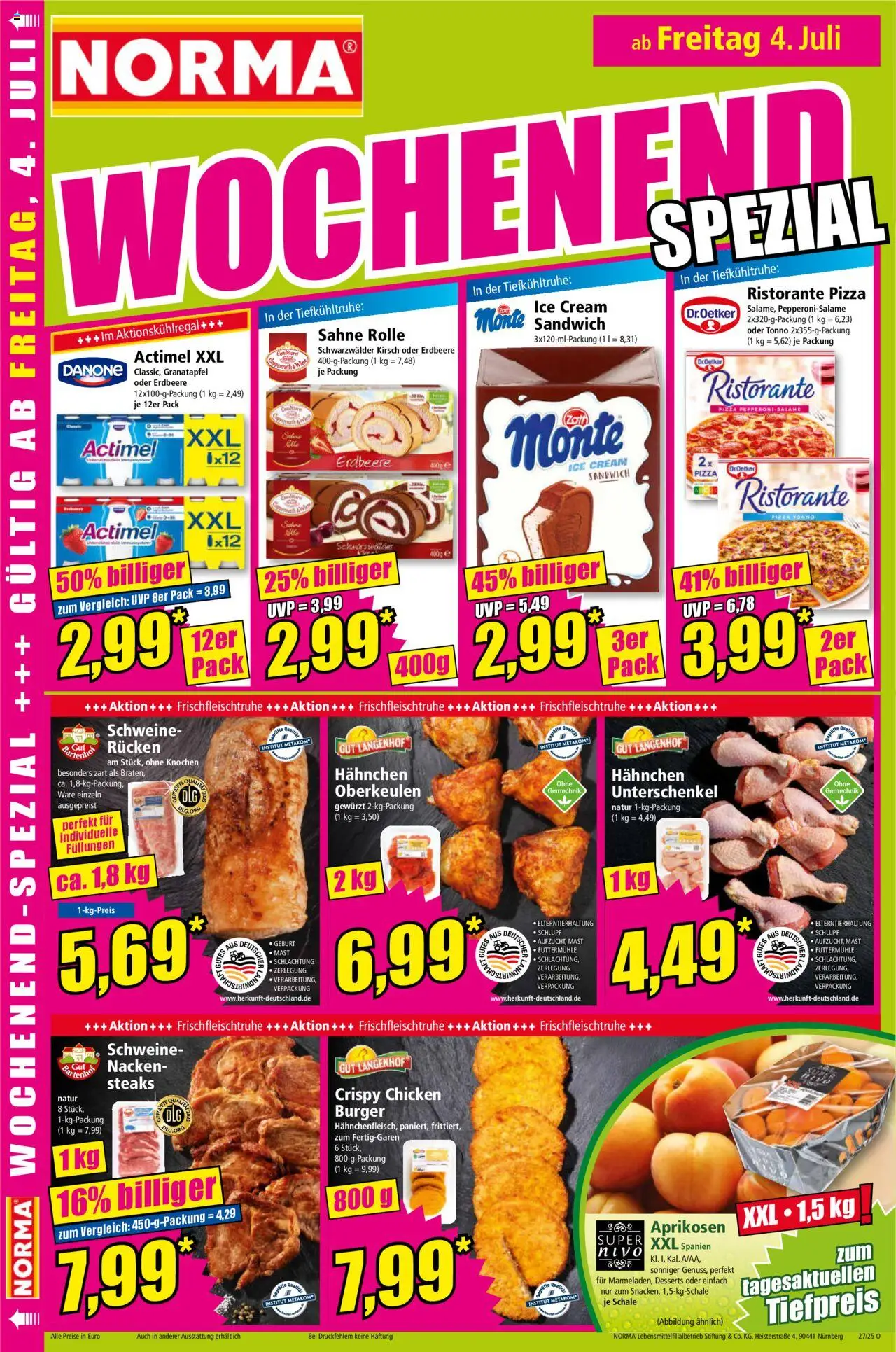 Norma Prospekt 	 - gültig ab dem 30.06.2025 | Seite: 17 | Produkte: Hahnchen, Burger, Pizza, Sahne