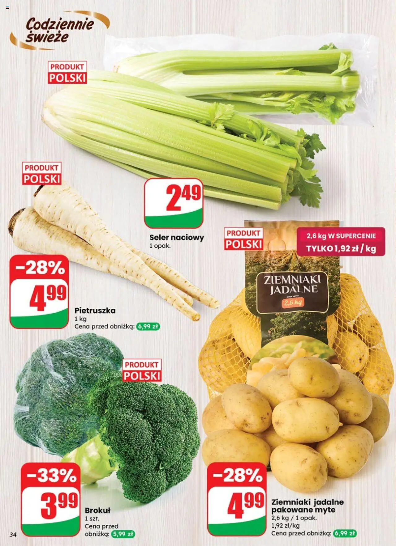 Dino Gazetka od 01.10.2025 | Strona: 34 | Produkty: Pietruszka, Brokuł, Seler naciowy, Ziemniaki