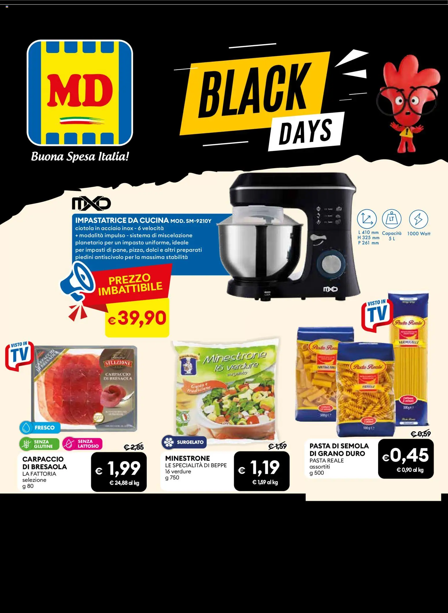 Volantino MD Discount del 18.11.2025 | Pagina: 1 | Prodotti: Impastatrice, Verdure, Pasta, Ciotola