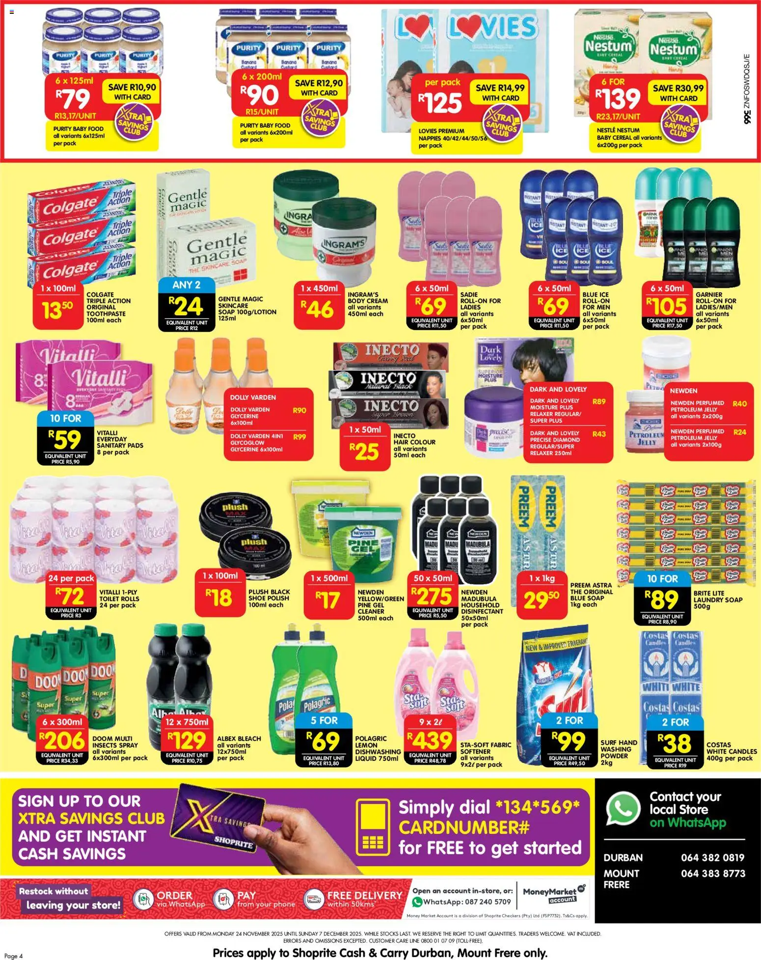 New Shoprite catalogue – valid from 24.11.2025 | Page: 4 | Products: Pads, Hair colour, Lemon, Relaxer