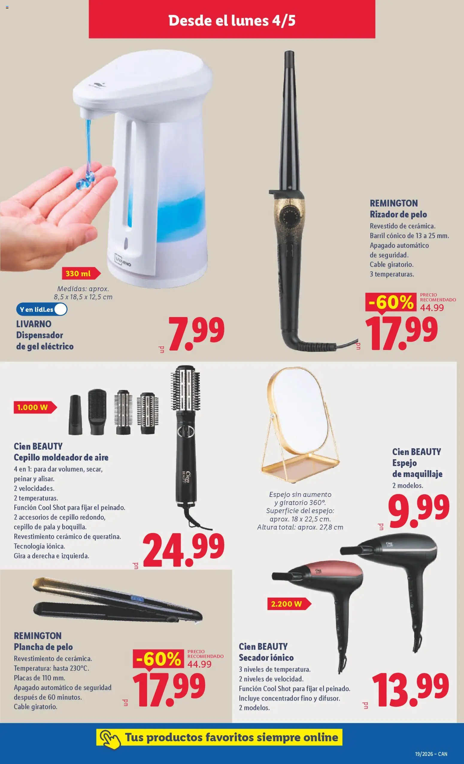 Lidl folleto de bazar │ válido desde el 04.05.2026 | Página: 15 | Productos: Cepillo moldeador, Dispensador, Plancha, Espejo