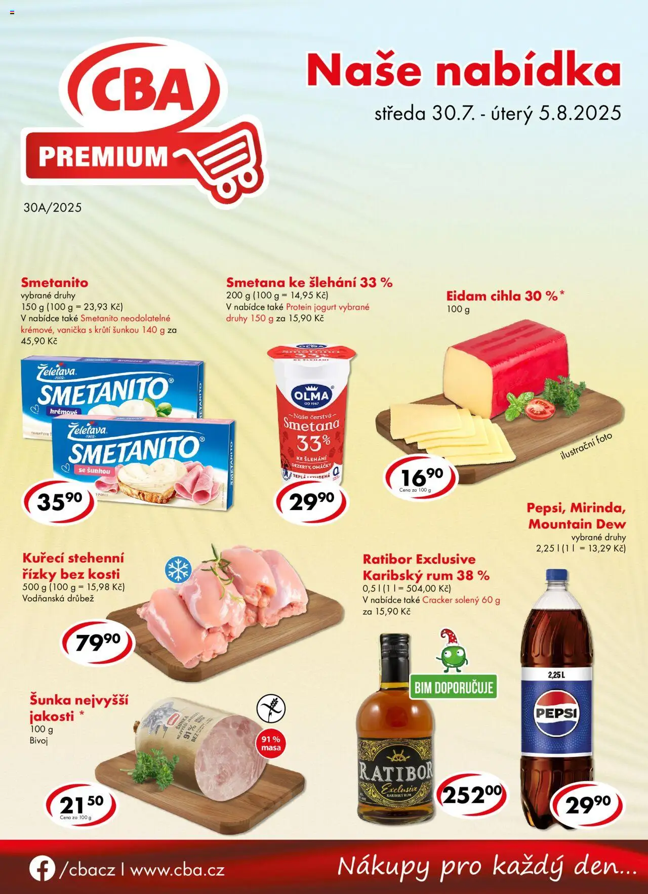 CBA leták - Premium od 30.07.2025 | Strana: 1 | Produkty: Rum, Mountain Dew, Smetana ke šlehání, Protein