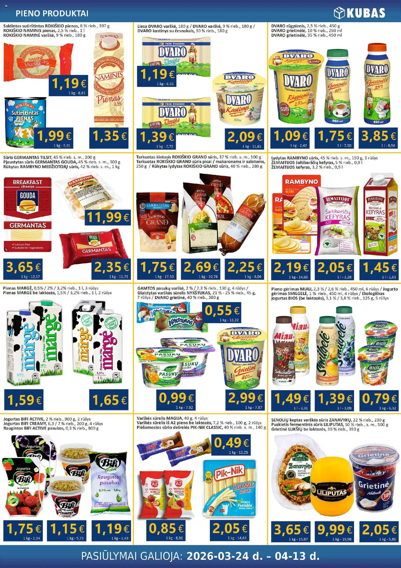 Kubas akcijos nuo 24.03.2026 | Puslapis: 2 | Prekių: Fermentinis sūris, Sūrelis, Pienas, Grietinė