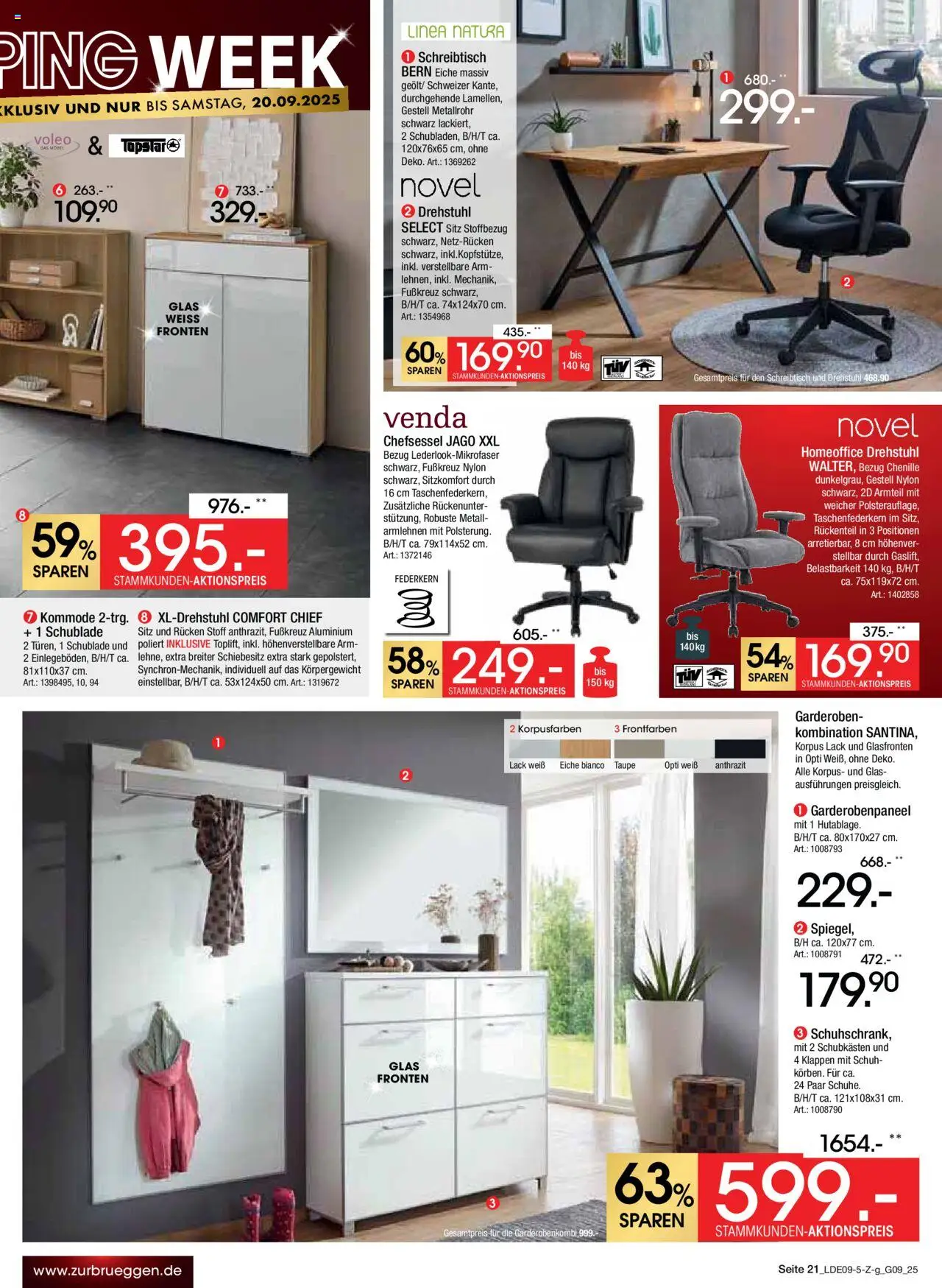 Zurbrüggen - Prime Shopping Week – gültig ab 14.09.2025 | Seite: 21 | Produkte: Kommode, Chefsessel