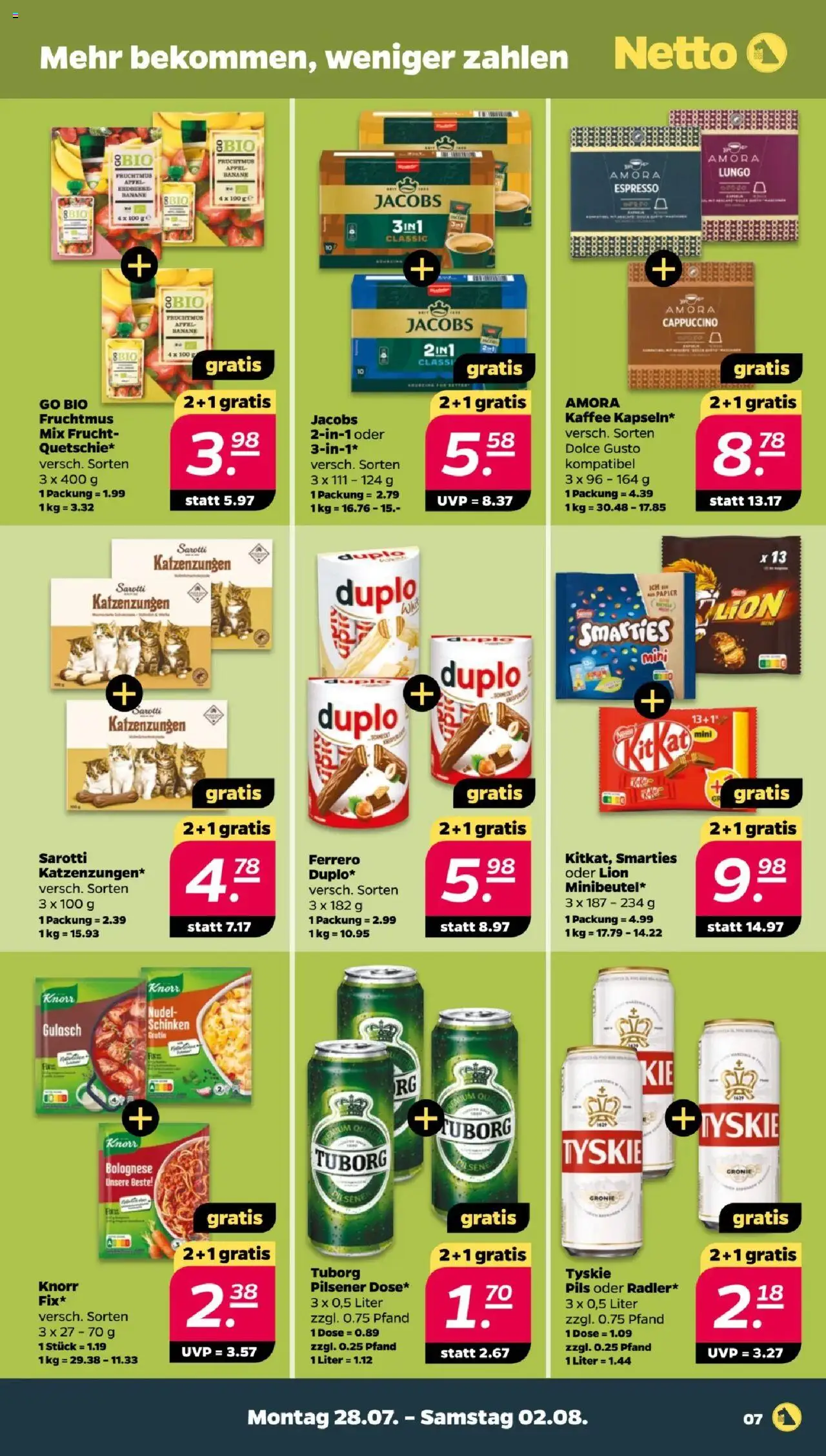 Netto Prospekt 	 - gültig ab dem 28.07.2025 | Seite: 7 | Produkte: Smarties, Gulasch, Schinken, Dolce gusto