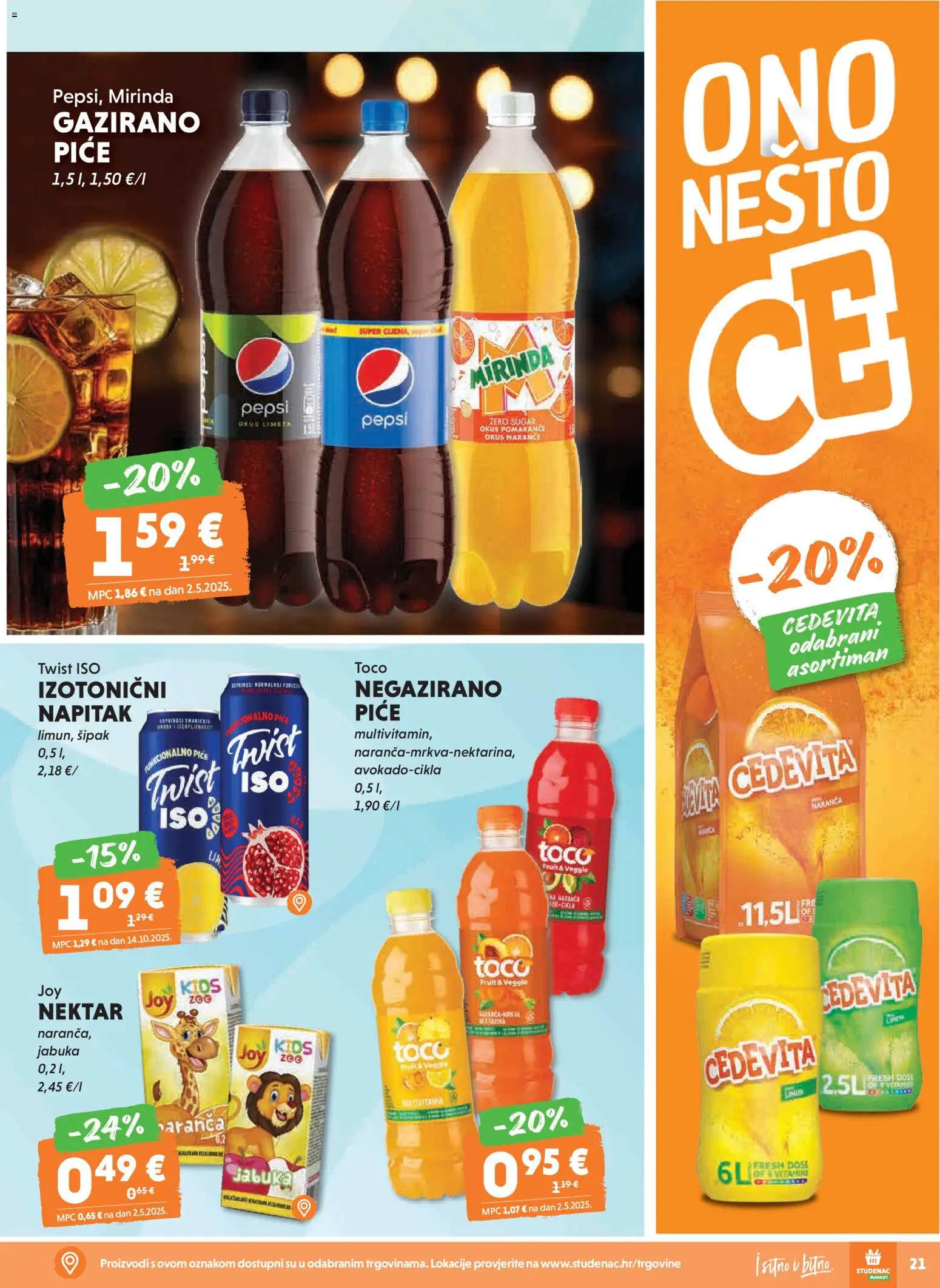 Studenac katalog | vrijedi od 18.02.2026 | Stranica: 25 | Proizvodi: Pepsi, Naranče, Limeta, Cedevita