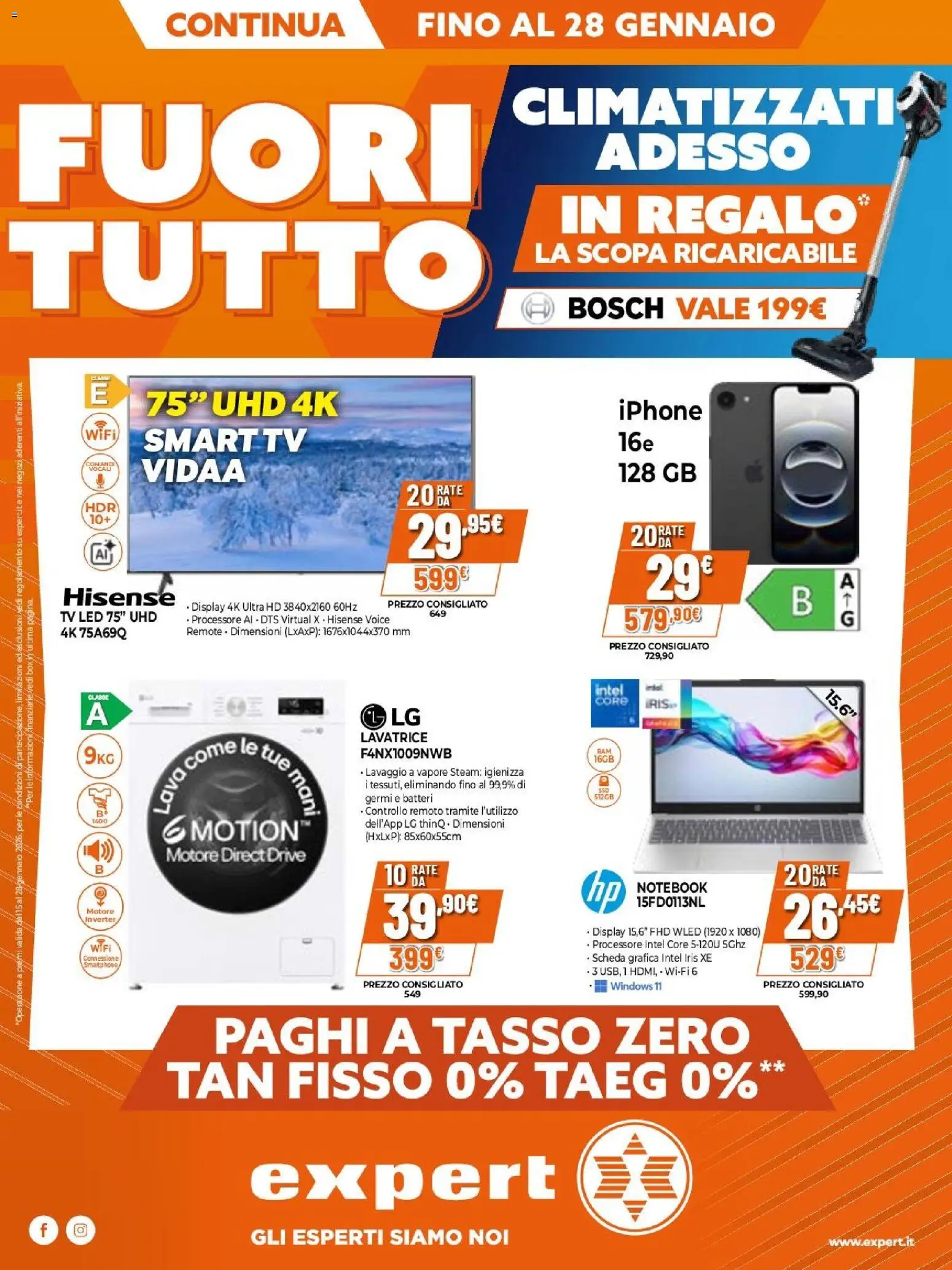 Volantino Expert del 15.01.2026 | Pagina: 1 | Prodotti: Notebook, Iphone, smart TV, Scopa
