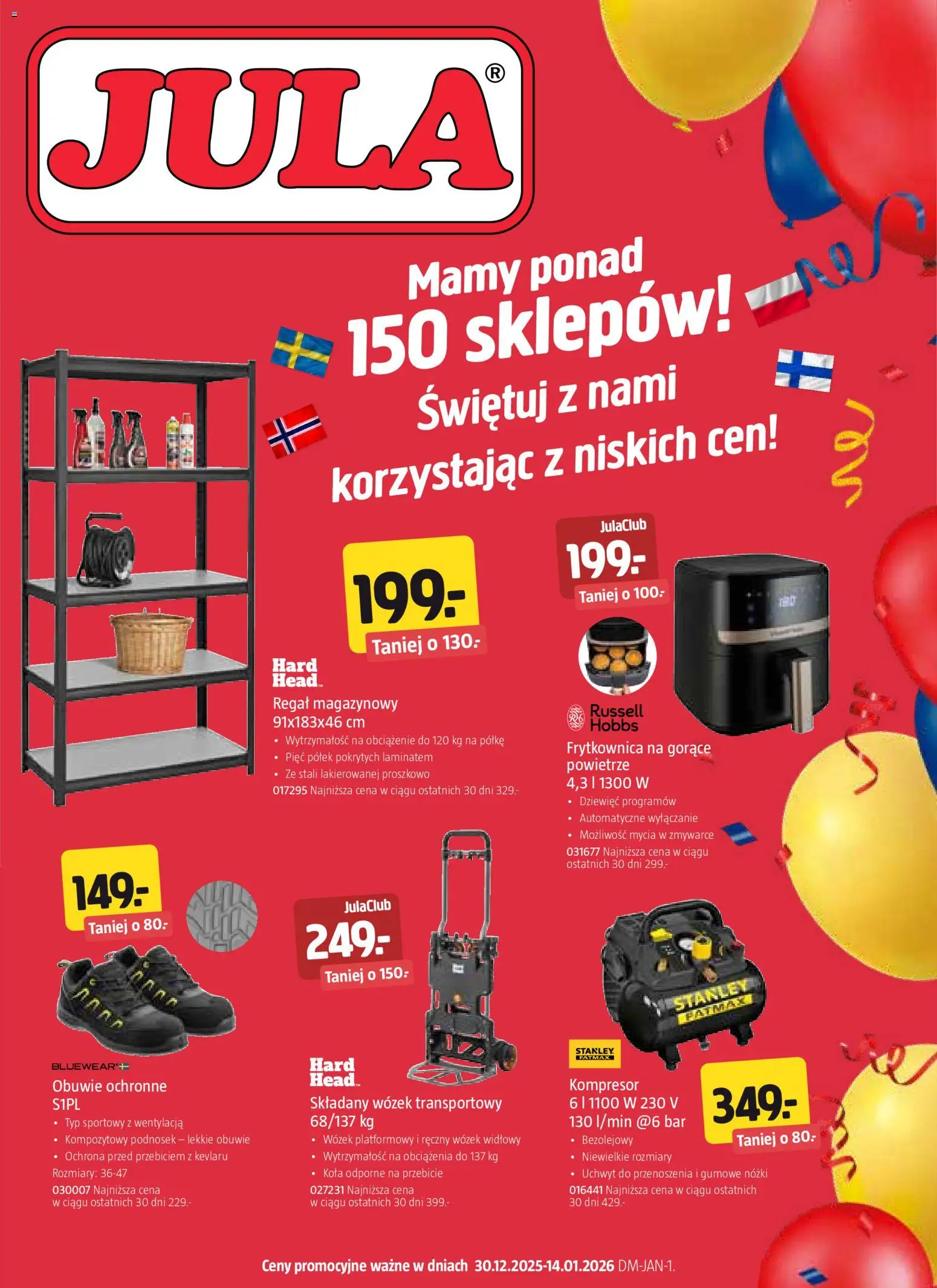 Jula Gazetka od 30.12.2025 | Strona: 1 | Produkty: Regał magazynowy, Wózek transportowy, Frytkownica, Regał