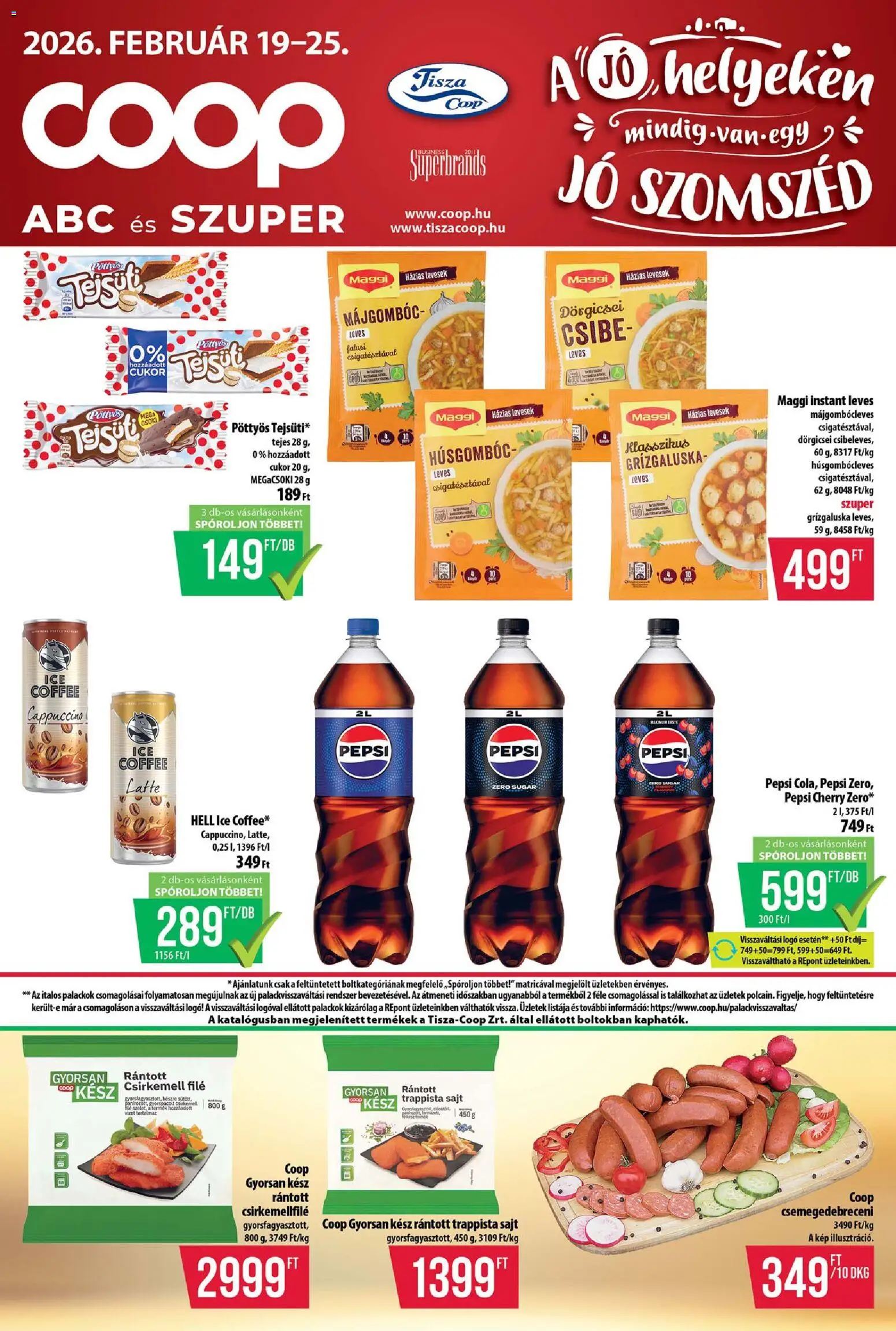 COOP Szolnok akciós ujság - amely érvényes a következő dátumtól: 19.02.2026 | Oldal: 1 | Termékek: Pepsi, Maggi, Trappista sajt, Cukor