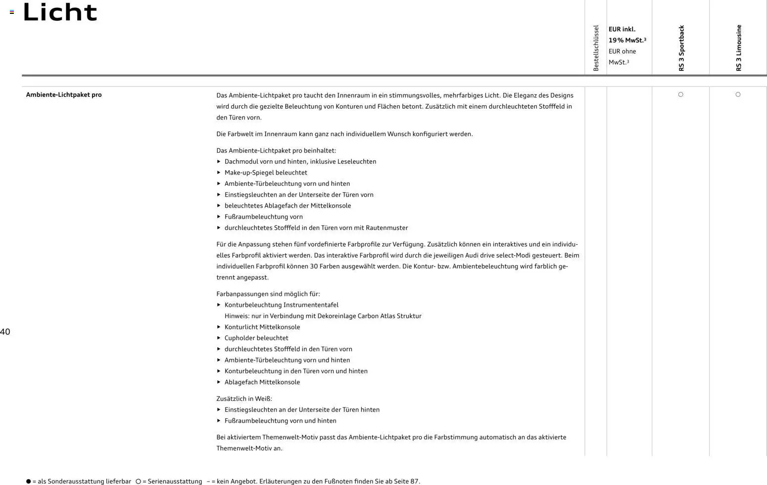 Audi RS 3 Sportback / RS 3 Limousine – gültig ab 28.10.2025 | Seite: 40