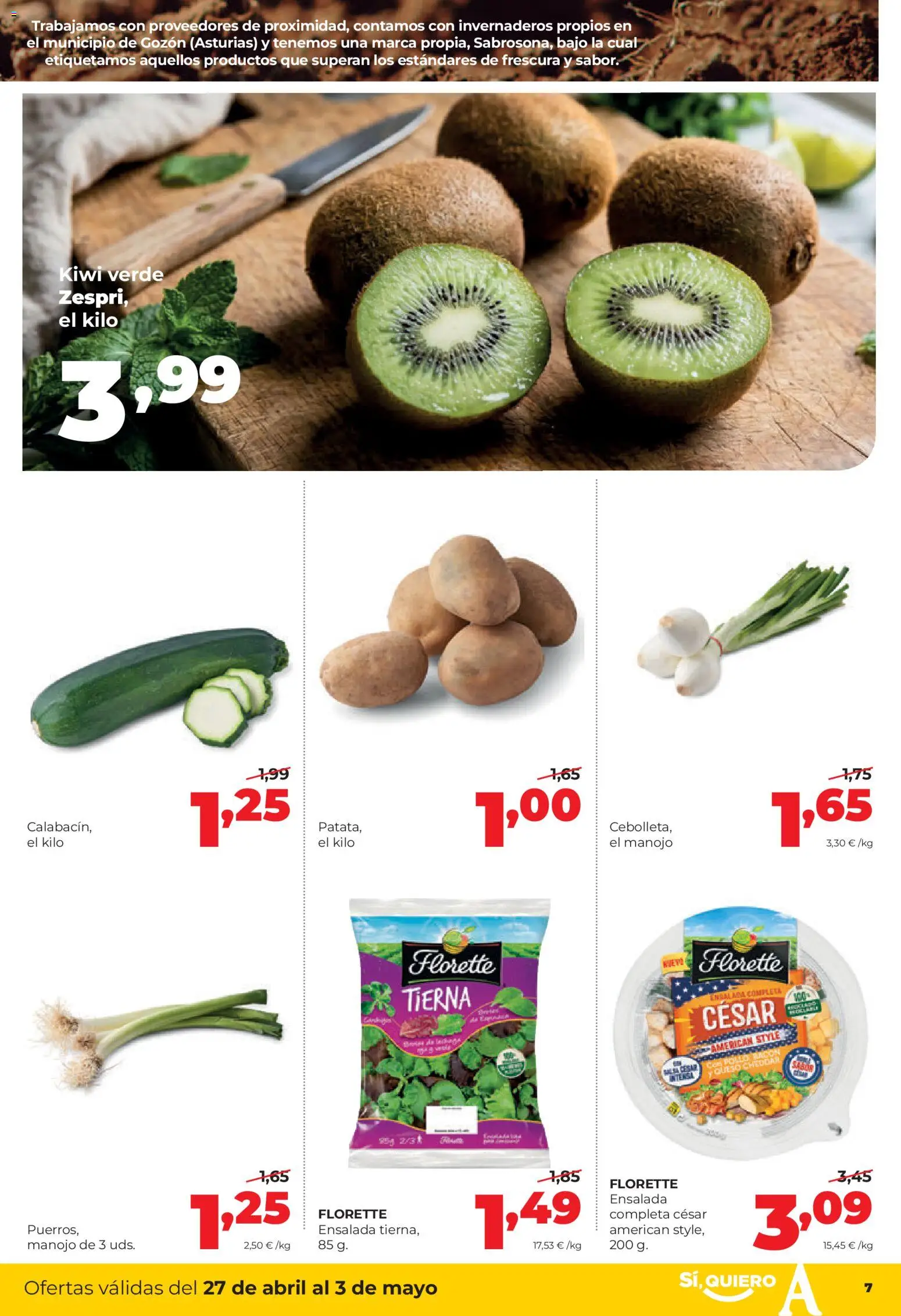 Alimerka folleto Asturias │ válido desde el 27.04.2026 | Página: 7 | Productos: Queso, Kiwi, Ensalada