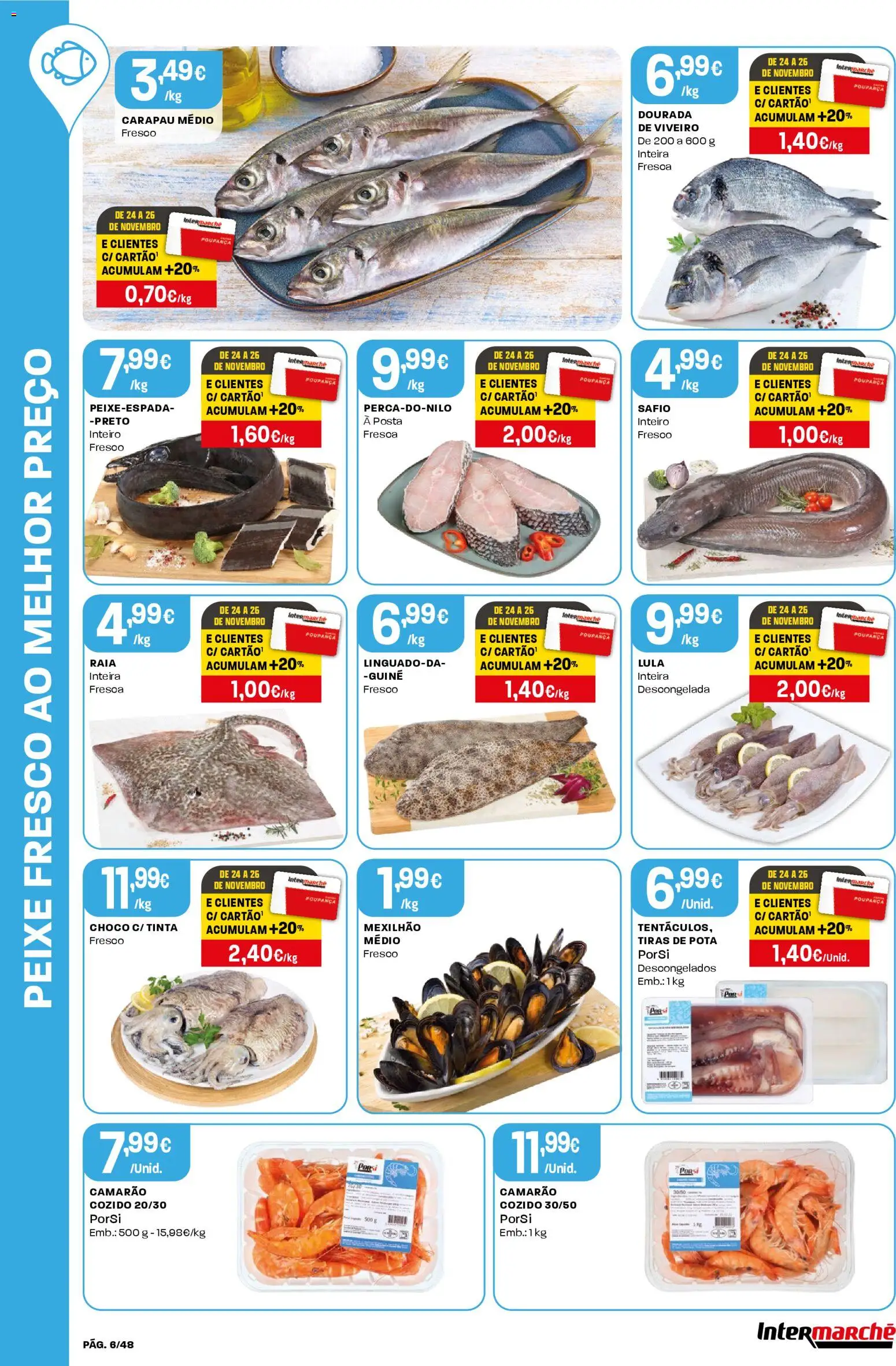 Intermarché folheto │ válido de 20.11.2025 | Página: 6 | Produtos: Dourada, Tinta, Camarão, Peixe