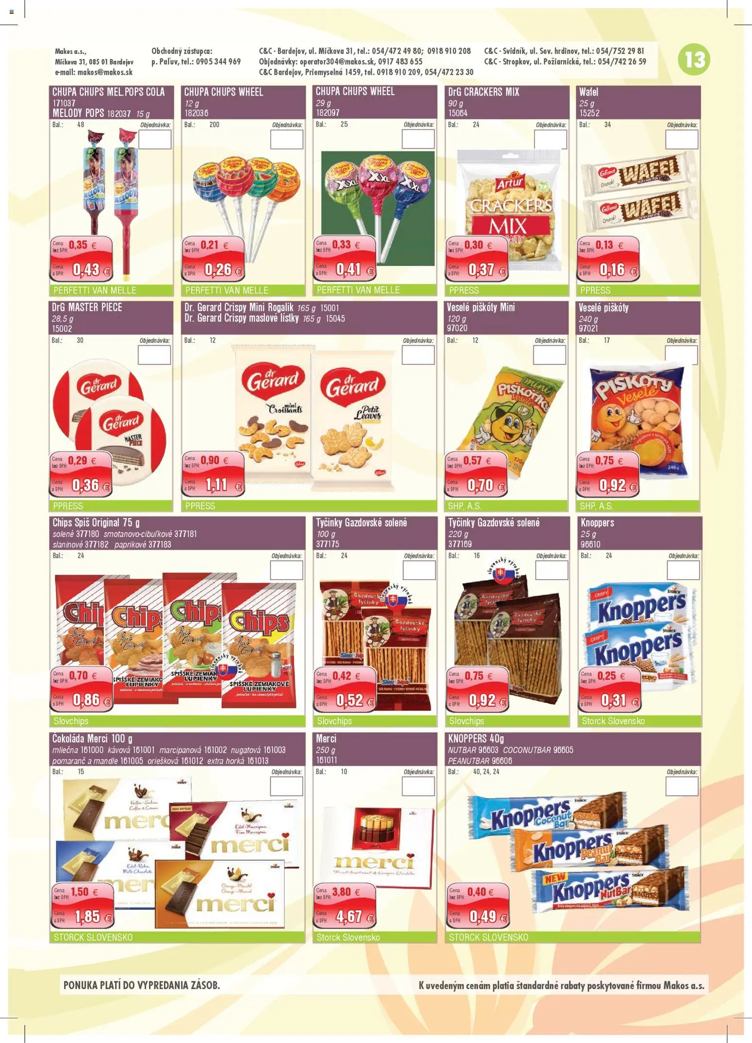 Nové Makos akcie – leták je platný od 06.04.2026 | Strana: 13 | Produkty: Merci, Čokoláda, Cola, Mandle