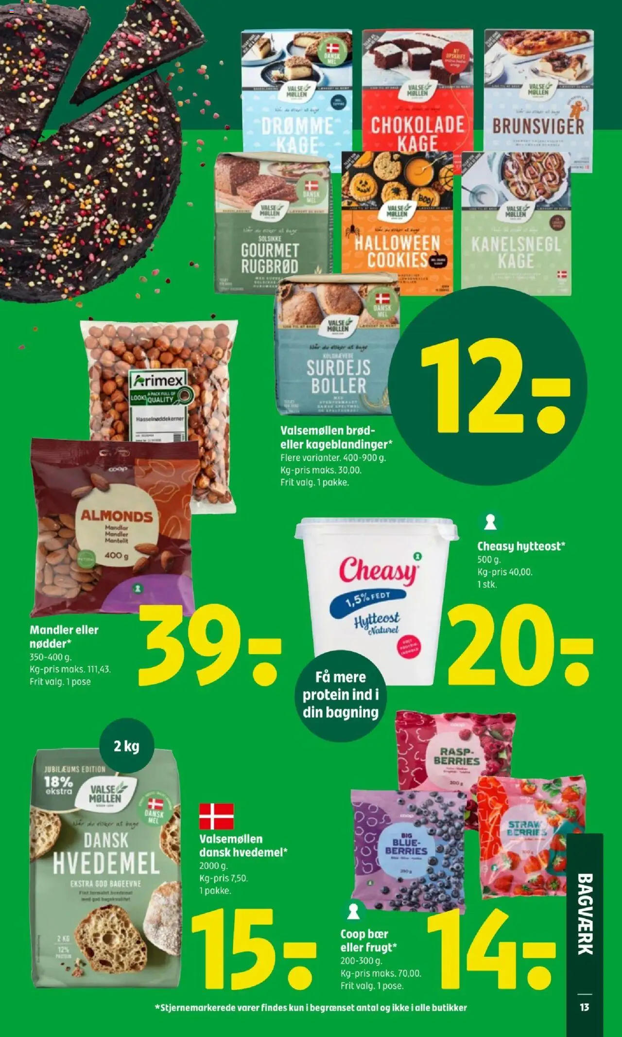 Coop 365 tilbudsavis – gyldig fra 09.10.2025 | Side: 15 | Produkter: Brød, Chokoladekage, Hytteost, Mandler