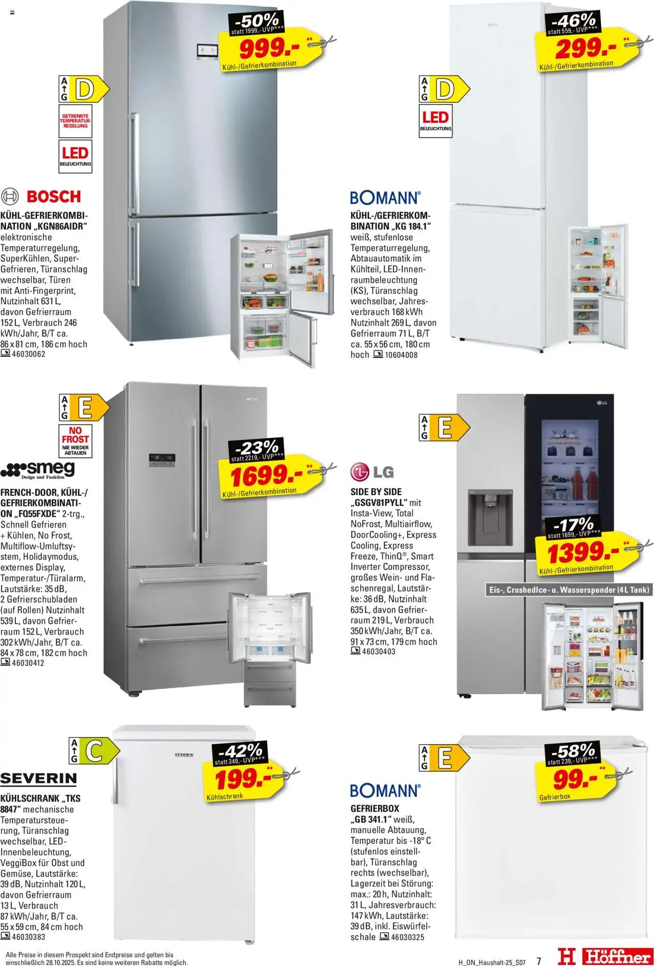Höffner Haushalt Spezial – gültig ab 15.10.2025 | Seite: 7 | Produkte: LG, Kühlschrank, Obst, Wein
