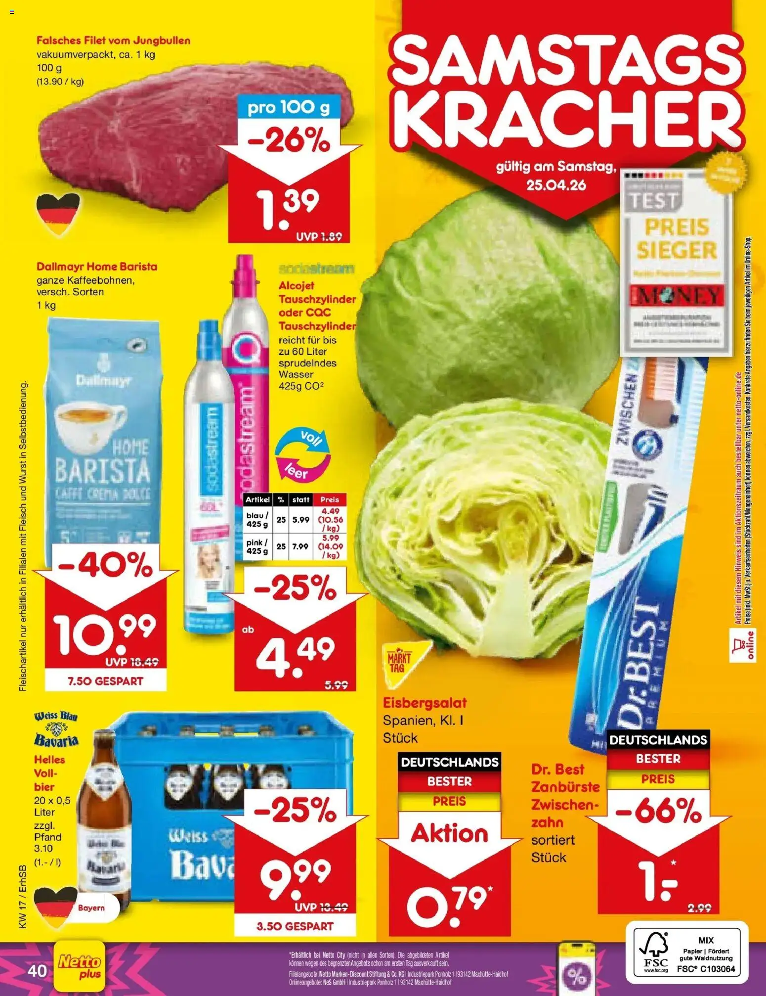 Netto Marken-Discount Prospekt München	 – gültig ab 20.04.2026 | Seite: 55 | Produkte: Eisbergsalat, Wasser, Fleisch, Sodastream